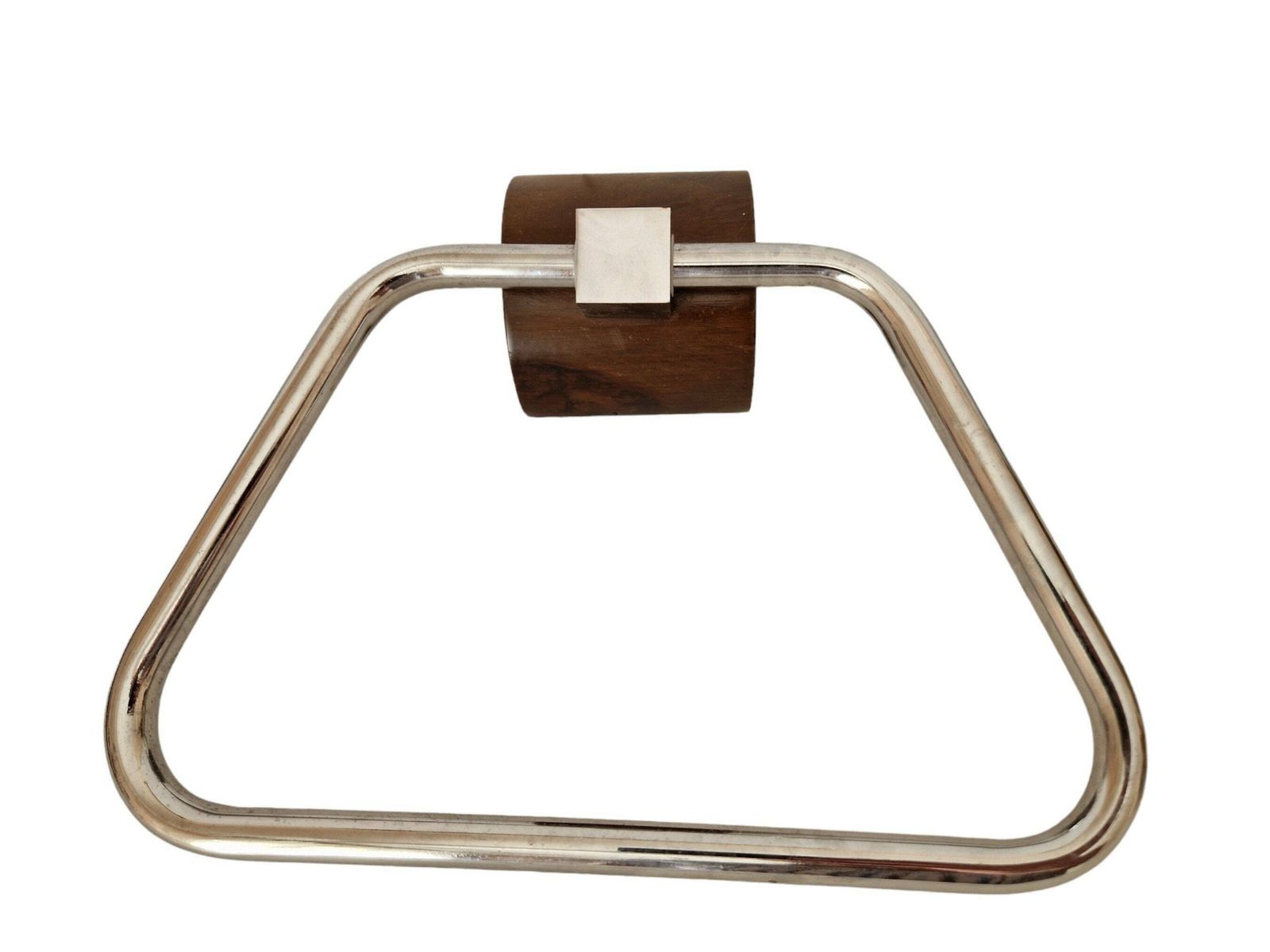 1970s Chrome And Wood Towel Ring, Minimalist Bathroom Wall Decor photo furniture