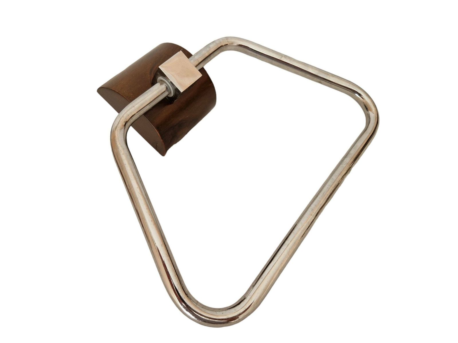 1970s Chrome And Wood Towel Ring, Minimalist Bathroom Wall Decor photo buy