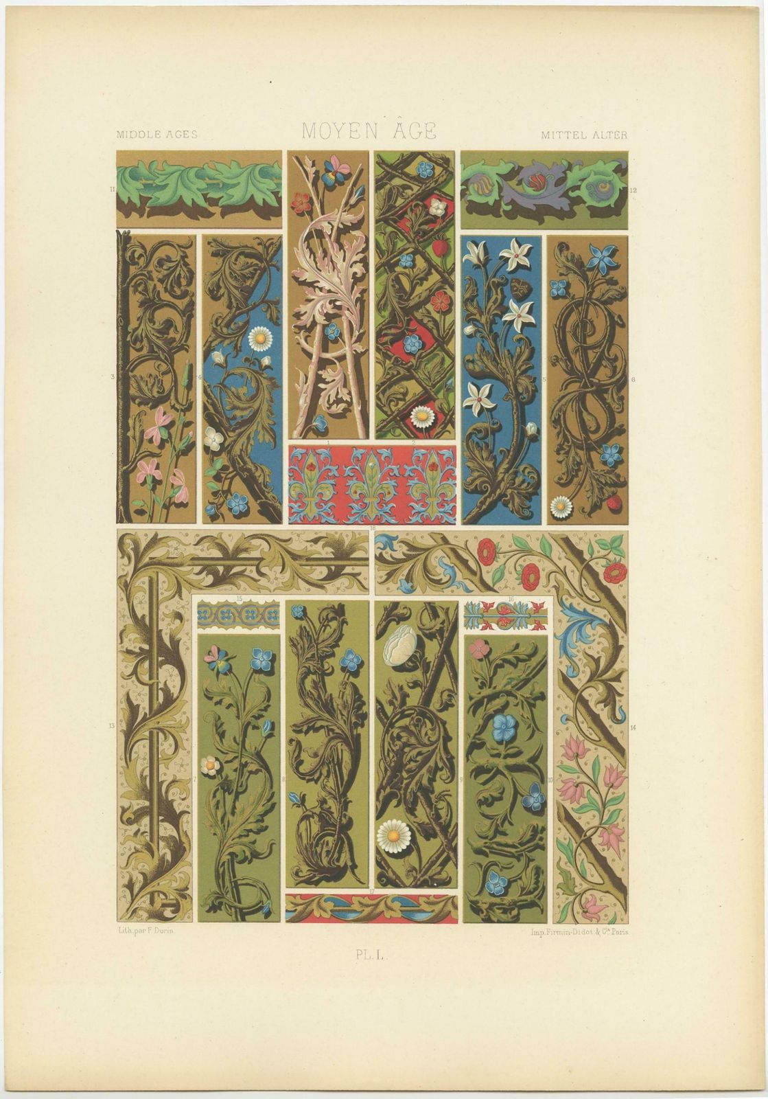 Pl. 50 Antique Print Of Middle Ages Ornaments By Racinet, Circa 1890 photo furniture