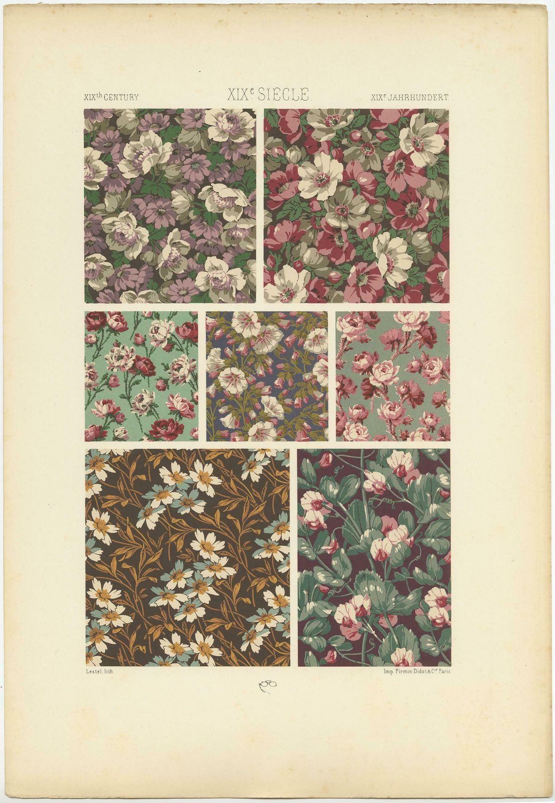 Pl. 120 Antique Print Of 19th Century Floral Designs By Racinet, Circa 1890 photo furniture