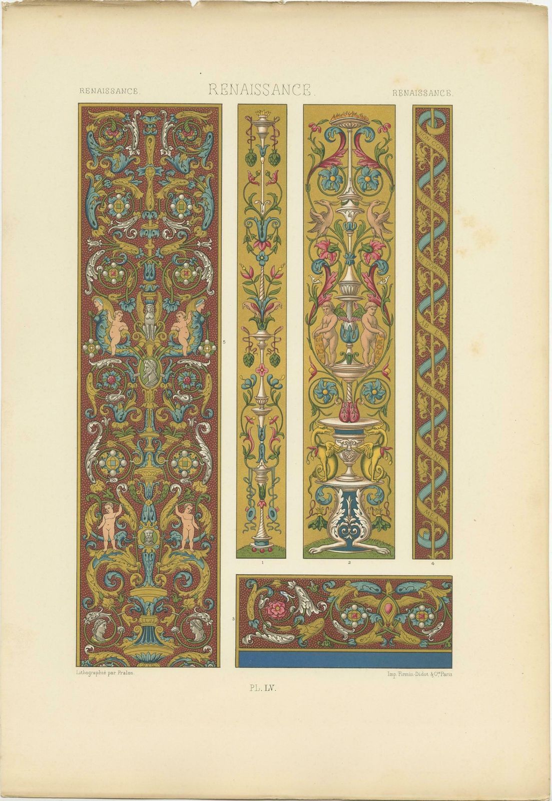 Pl. 55 Antique Print Of Renaissance Ornaments By Racinet, Circa 1890 photo Art