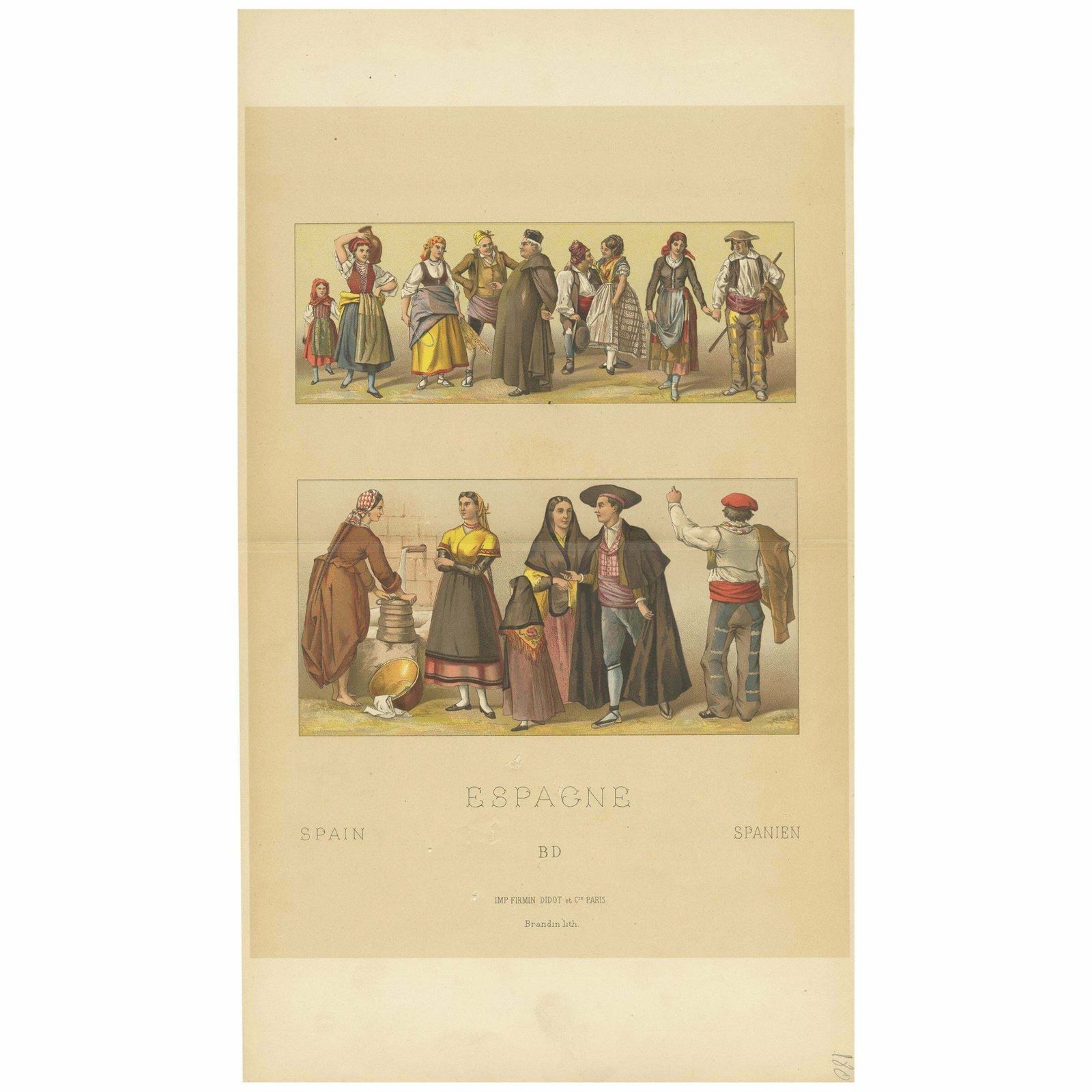 Antique Print Of Spanish Outfits By Racinet, 'Circa 1880'