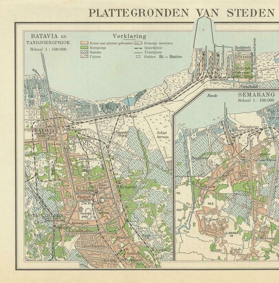 Antique Map Of Batavia, Semarang And Surabaya By Wolters 'Circa 1910' photo for sale