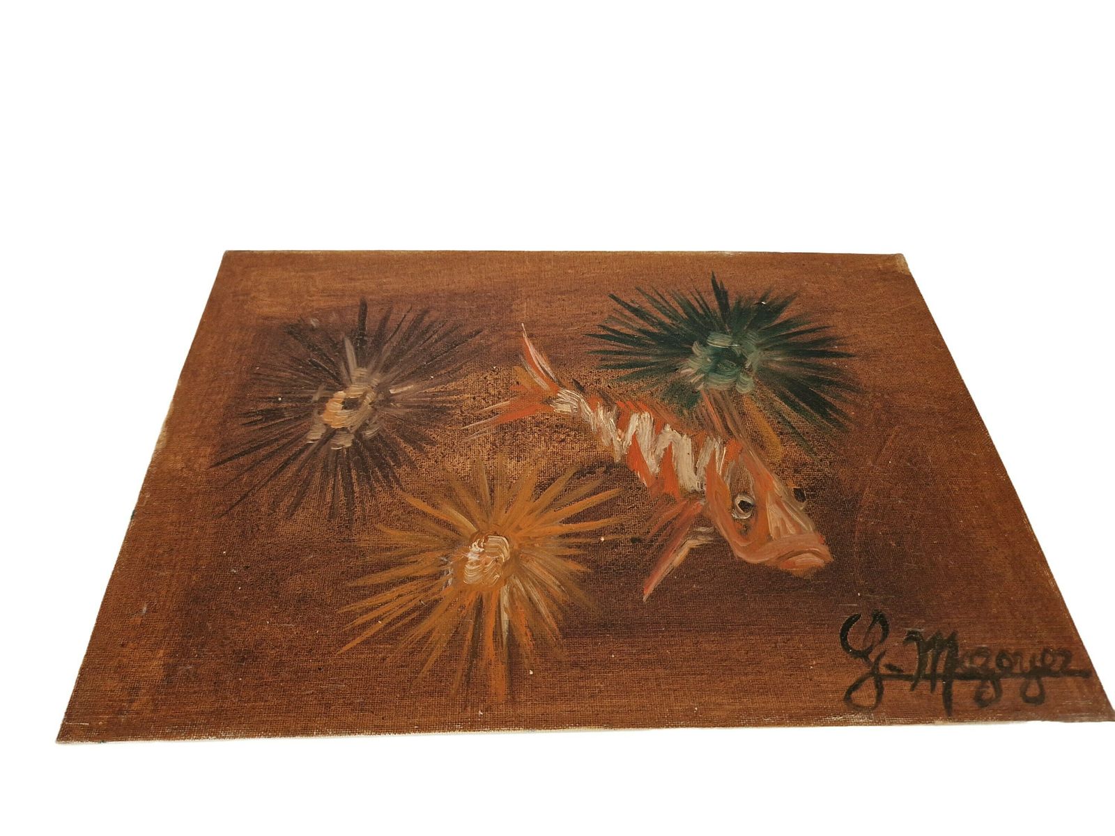 Comber Fish And Sea Urchin Underwater Painting By Georges Mazoyer, French Mediterranean Seascape Wall Art photo Art