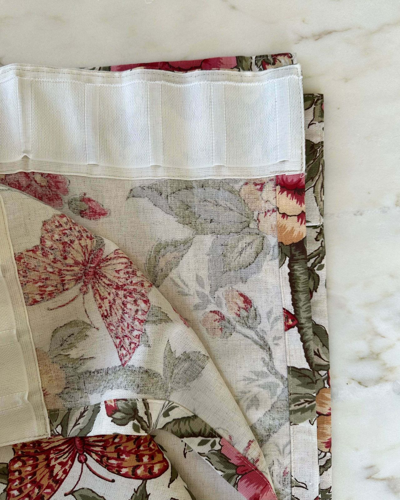 Pair Of Vintage Curtains   Flowers And Butterflies photo for sale