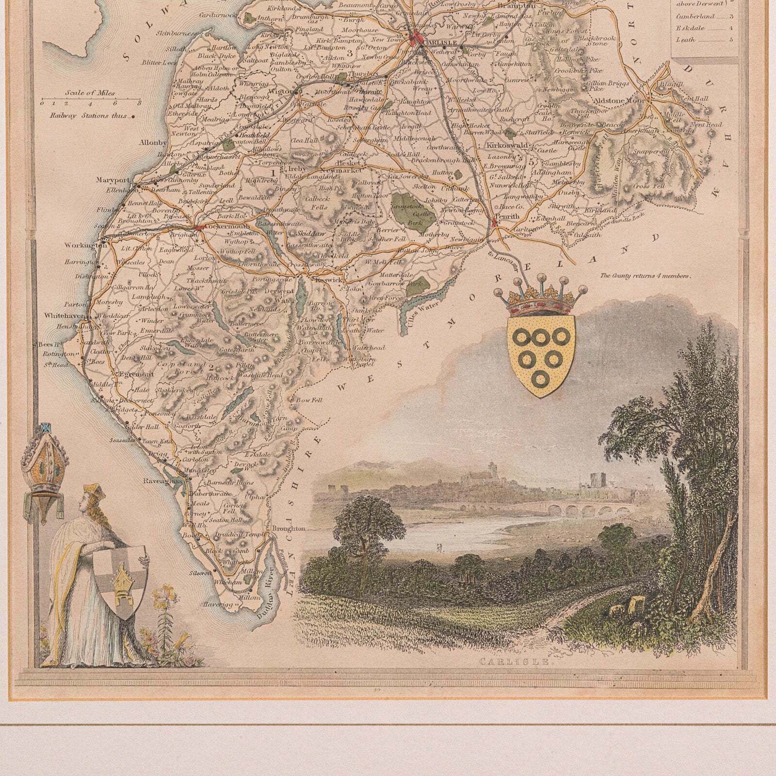 Antique Lithography Map, Cumberland, English, Framed, Cartography, Victorian photo vinterior