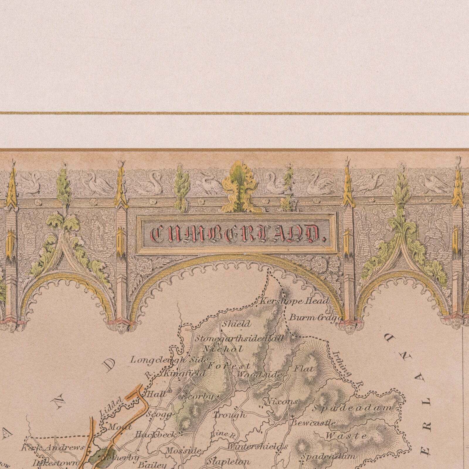 Antique Lithography Map, Cumberland, English, Framed, Cartography, Victorian photo buy