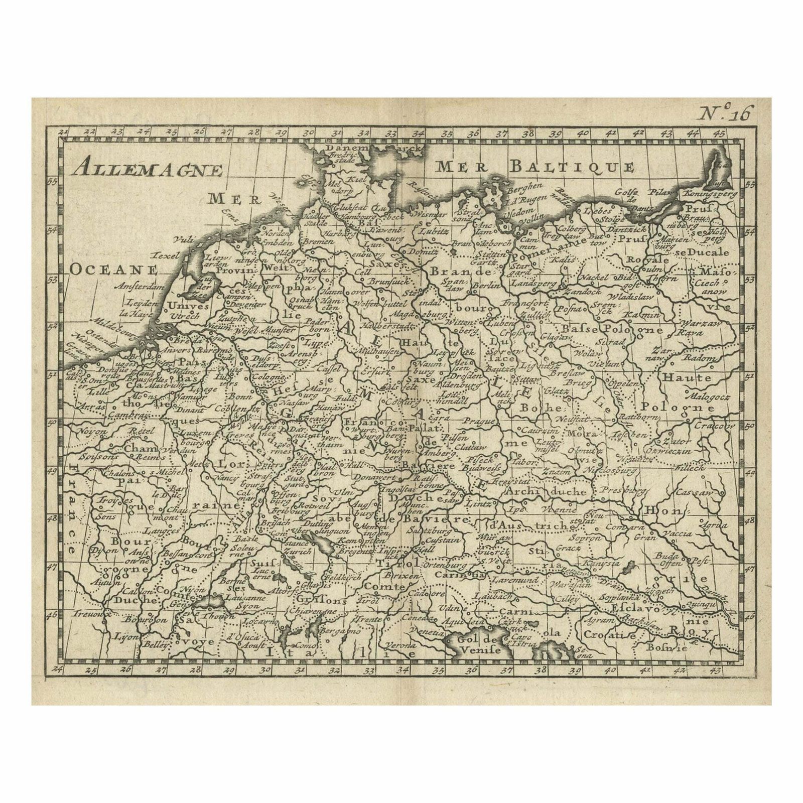 Antique Copper Engraved Map Of Germany In The Early 18th Century, C.1740