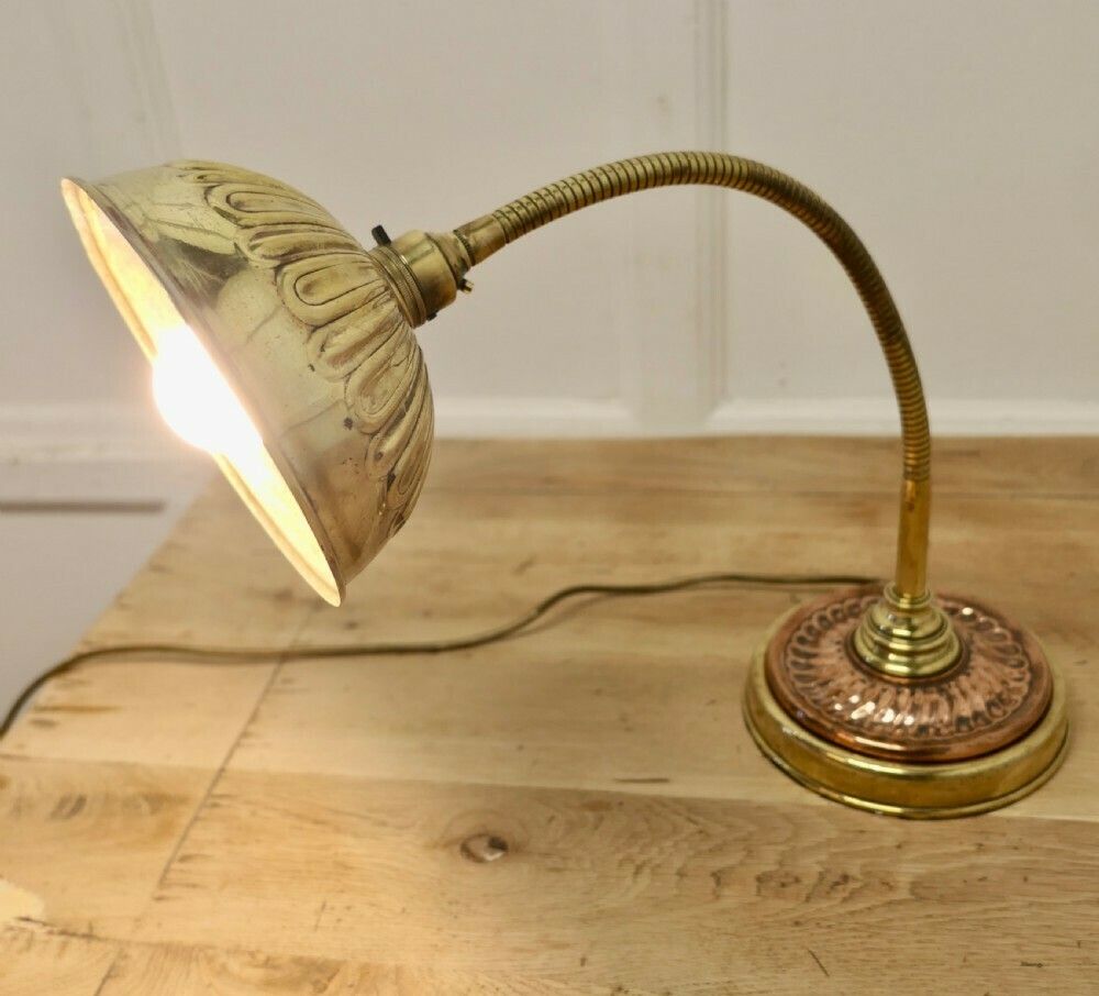 Unusual Art Deco Bankers Desk Lamp, In Copper And Brass photo Lighting