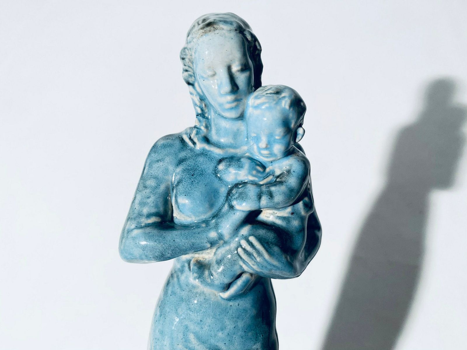 Rare Art Deco Blue Bunzlauer Mother Mary Wesenberg Ludwigsburg Ceramic Wall Hanging / 1920s Religious Art Decor photo Art