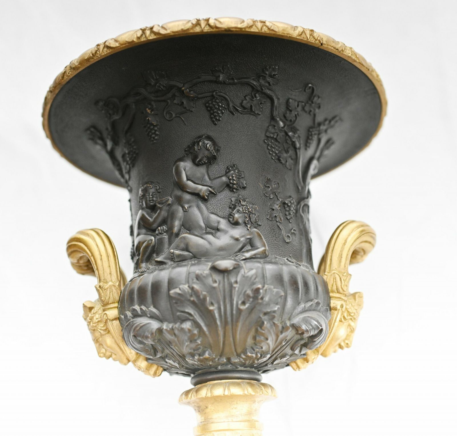 Pair Bronze Urns Cherub Bacchus Italian Grand Tour Campana 1880 photo Home Decor