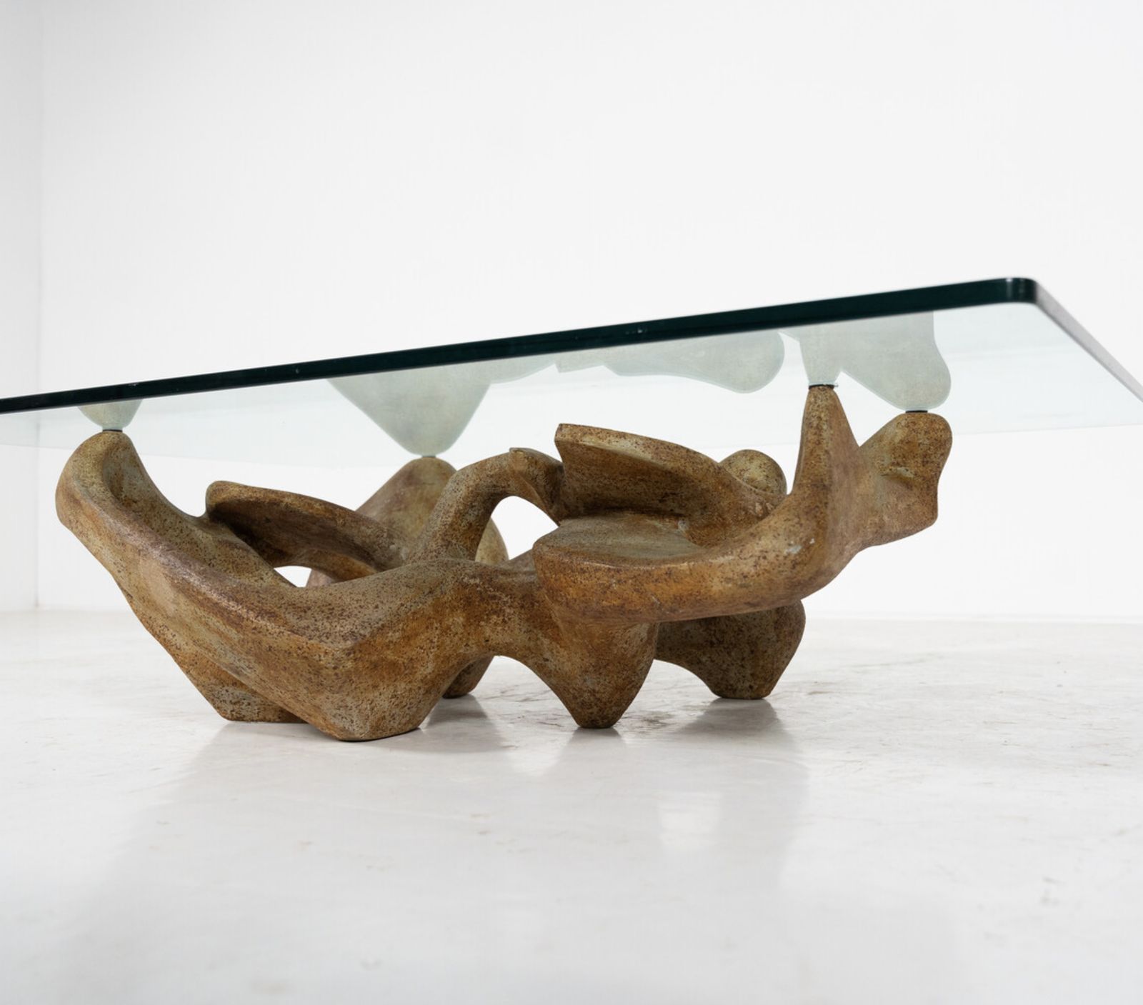 photo furniture Mid Century Modern Coffee Table By Claudio Trevi, Glass And Concrete, 1970s