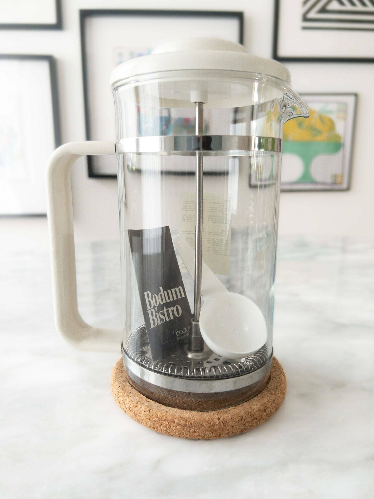 Vintage Bodum Coffee Press Picard With Coasters, Tea Cups And Spoons In White   Complete French Press Set With 6 Cups   Made In Denmark photo for sale