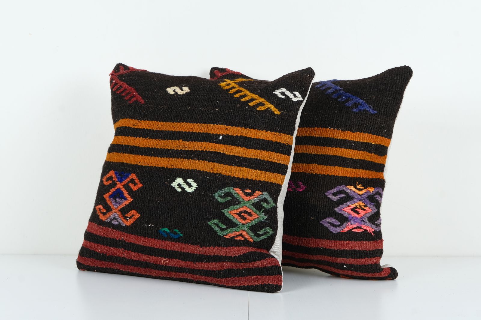 Handmade Organic Striped Kilim Pillow Cover, Set Of Two Ethnic Chair Decor From Anatolian, Pair Rustic House Decor photo furniture