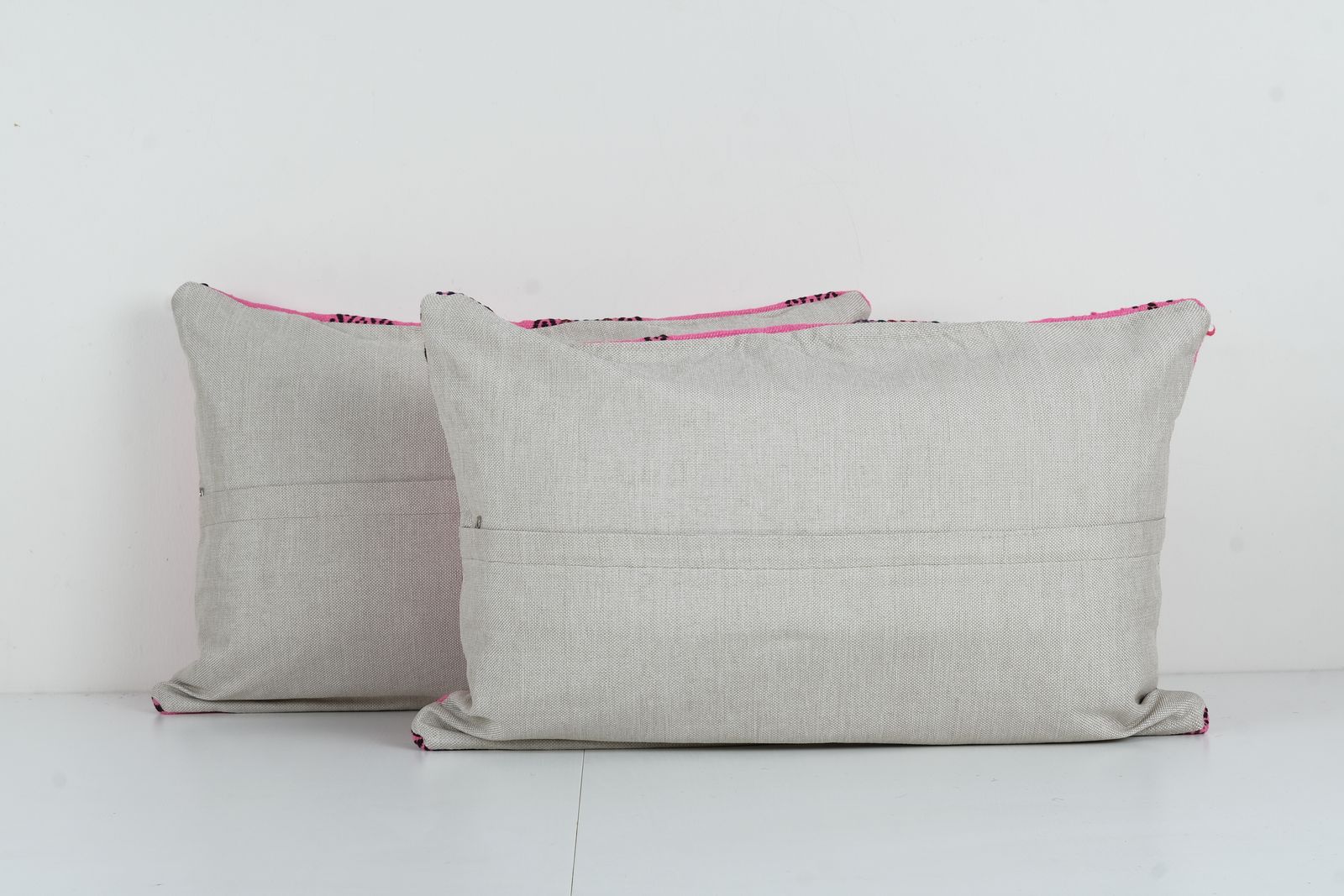 Set Of Two Striped Pink Wool Turkish Striped Pillow Covers, Pair Anatolian Minimalist Old Kilim Pillow Covers photo Textiles