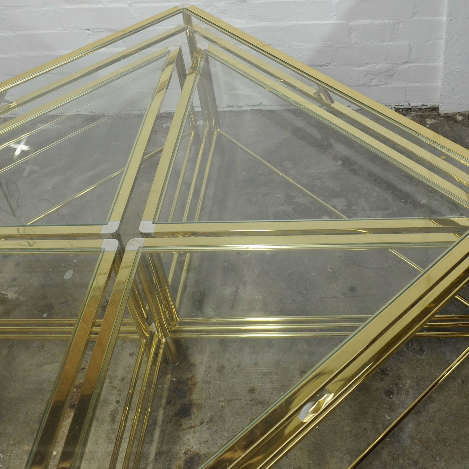 Bicolour Hollywood Regency Glass Coffee Table With Nest, 1970s photo vintage