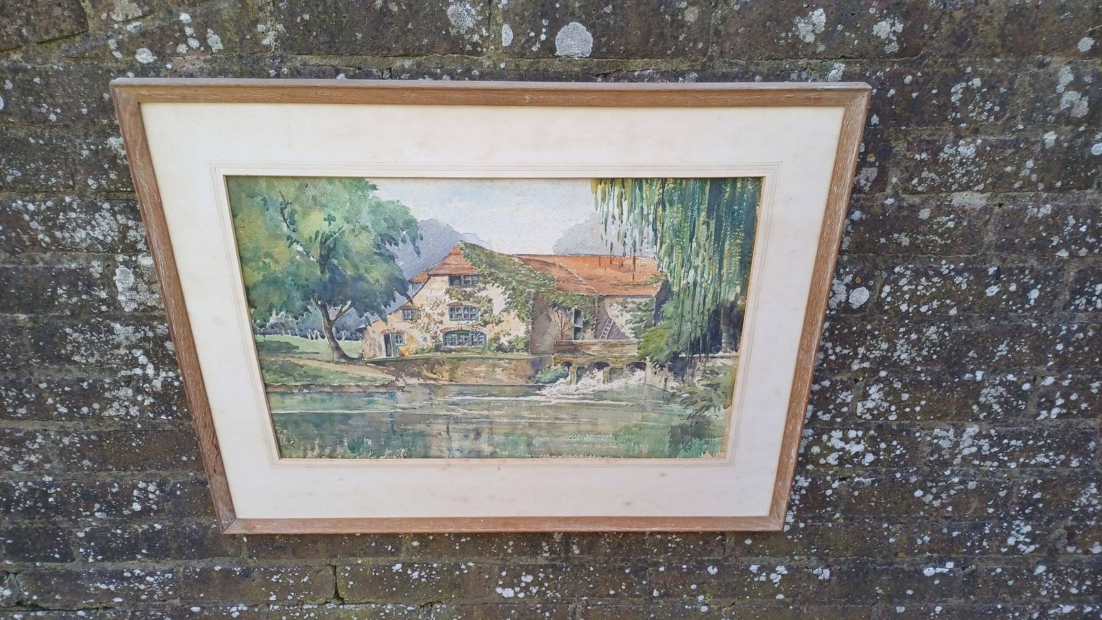 Large Vintage Watercolour Of A Kent House On A River   Mill House, Water House, Original Water Colour
