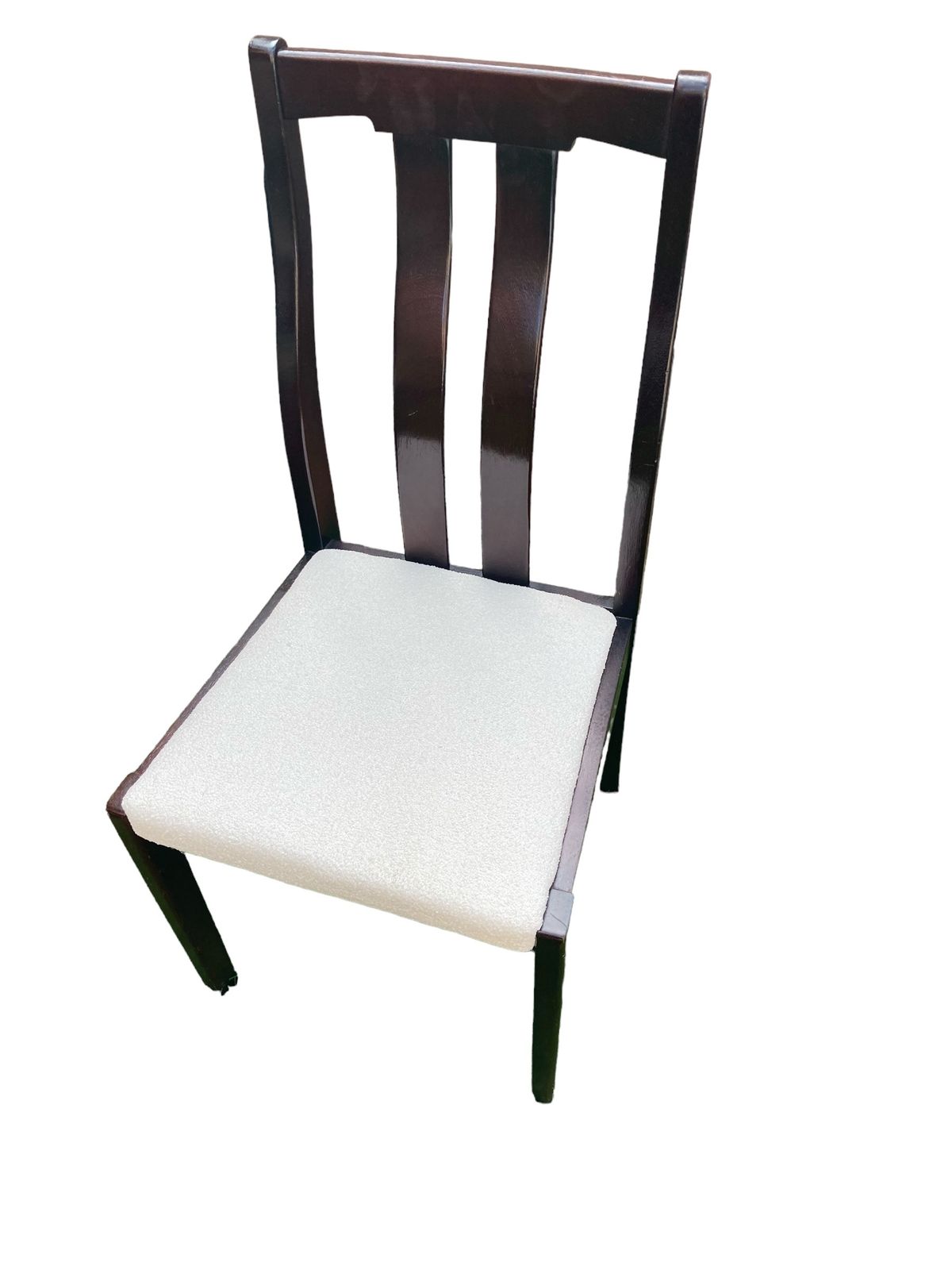 A Set Of Four Mid Century Meredew Dining Chairs, Deep Mahogany With Cream Paris Boucle photo Furniture