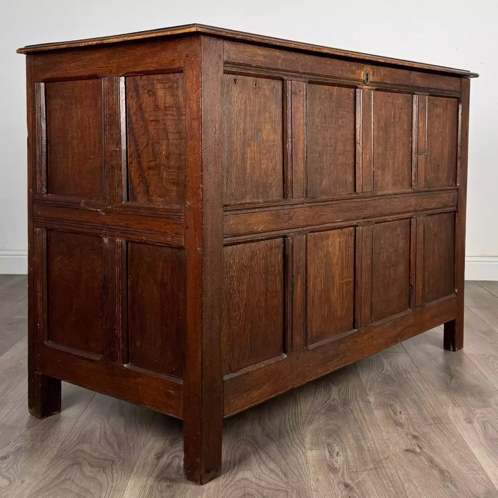 Antique 18th Century Coffer Of Unusual Size In Oak photo vintage