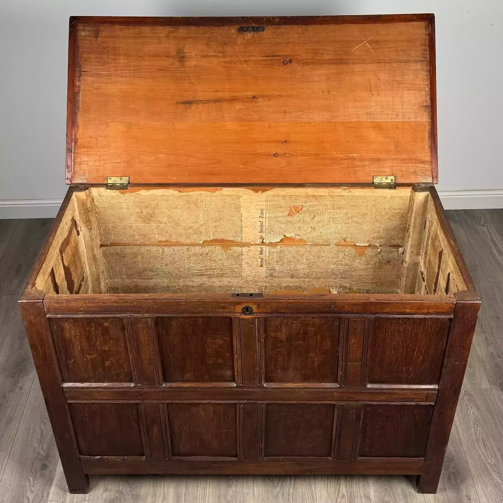 photo for sale Antique 18th Century Coffer Of Unusual Size In Oak