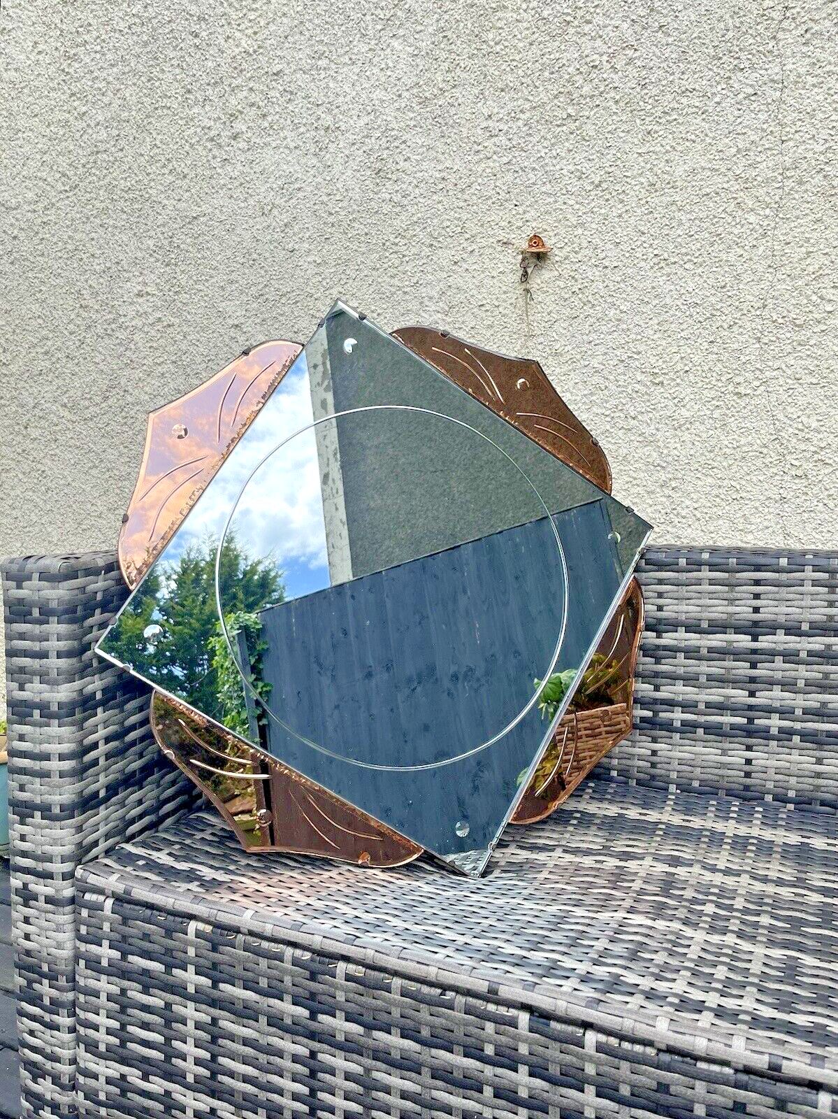 Home Decor Huge 28" Beautiful 1930's Art Deco Flower Shaped Over Mantel Mirror Copper Peach photo