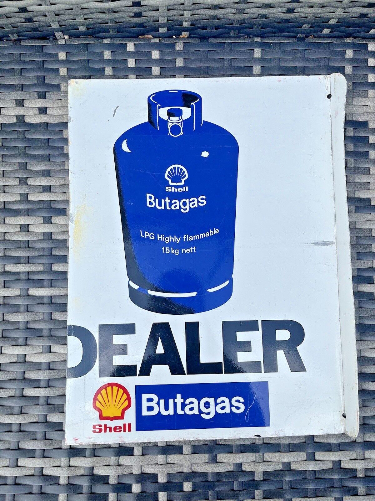 Vintage Shell Butagas Dealer Gas Bottle Metal Flange Garage Petrol Station Sign photo Home Decor