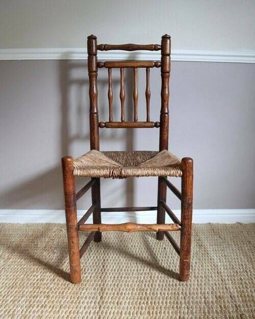 Spindle Back Wooden Chair With Rush Seat