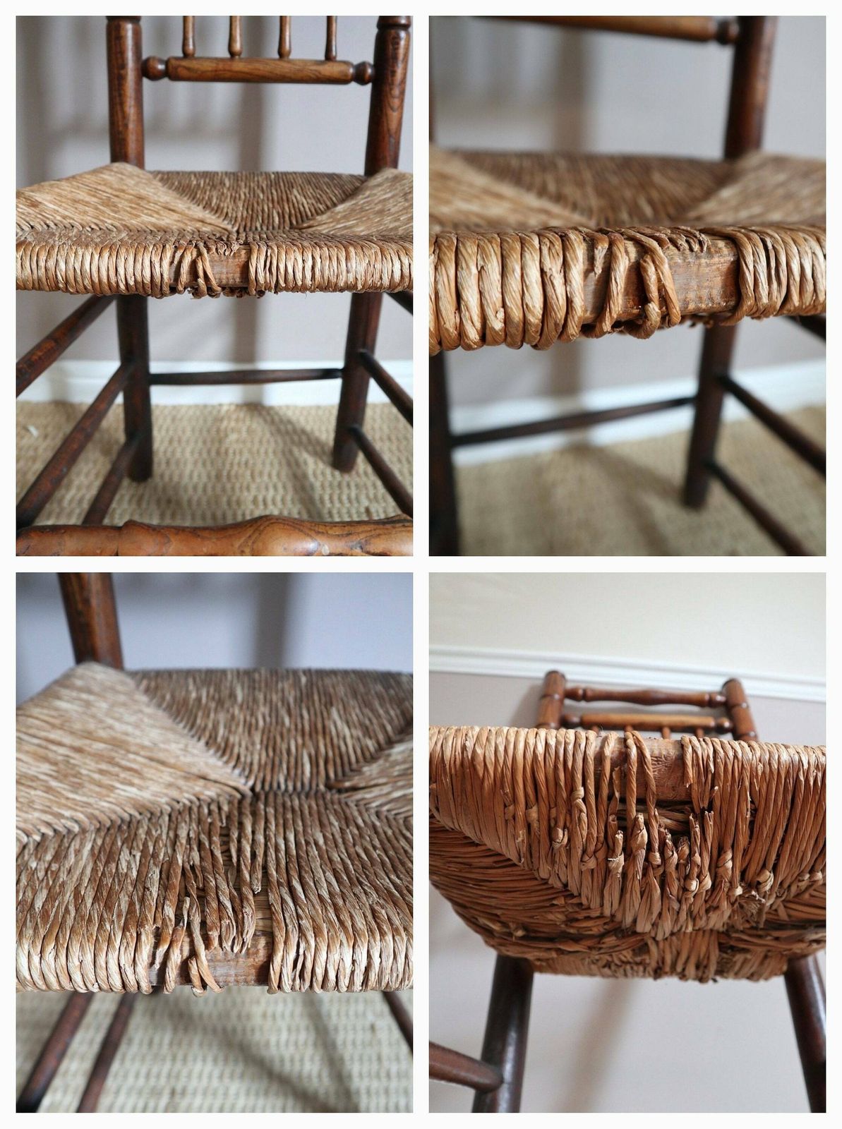 photo for sale Spindle Back Wooden Chair With Rush Seat