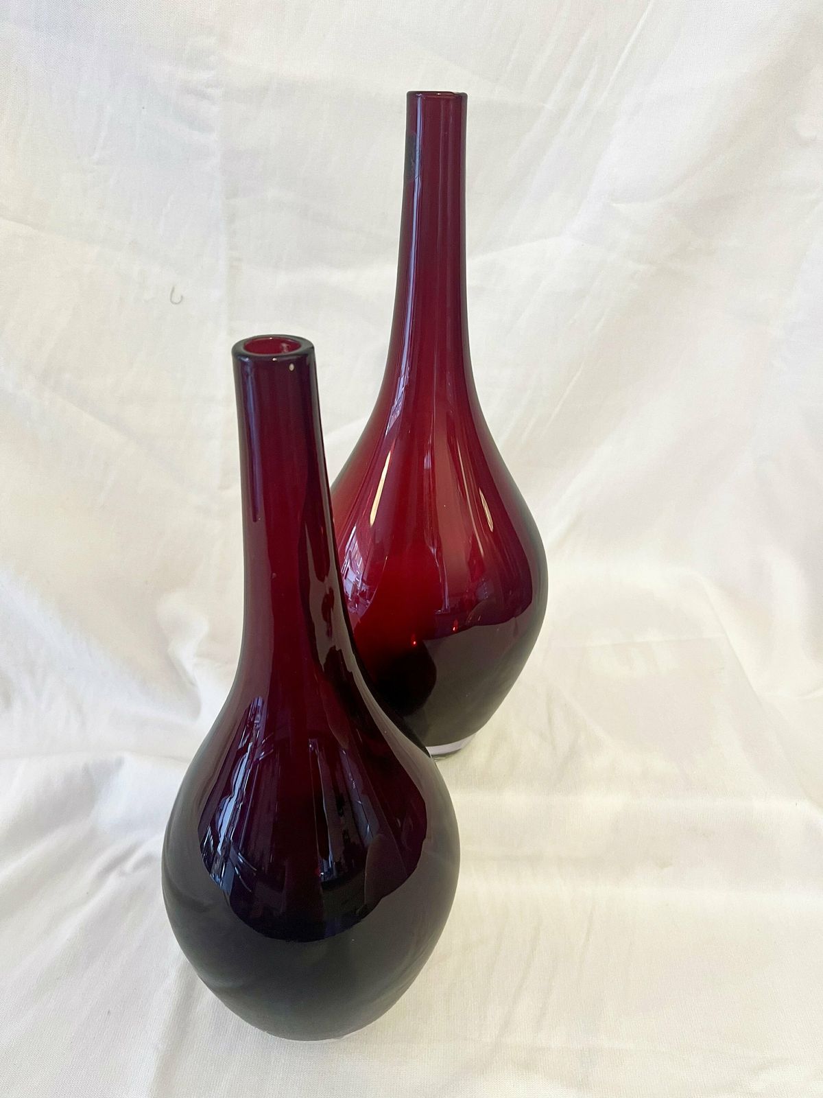 Two Iconic Vintage Ikea Hand Blown Modernist Ruby Red Salong Glass Bud / Art Glass Vase. photo 60.0