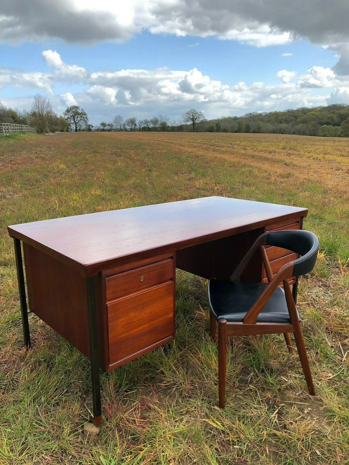 photo for sale Mid Century Modern Danish Teak Partners Desk By Peter Hvidt & Orla Mølgaard Nielsen For Søborg, Denmark, 1950s