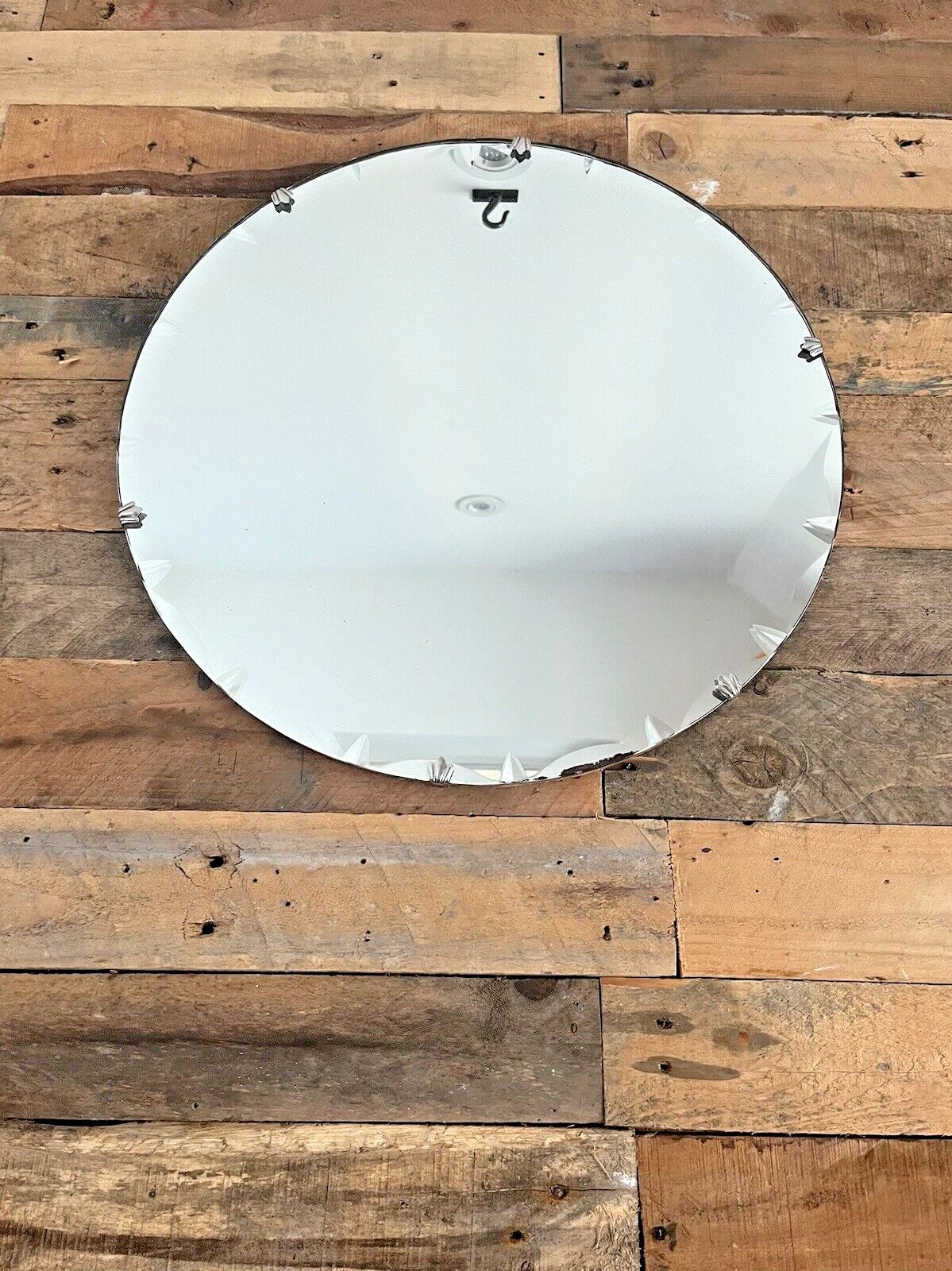 Antique Art Deco Period 30's Round Scallop Shell Faceted Edge Wall Mirror G.U.S. photo Home Decor