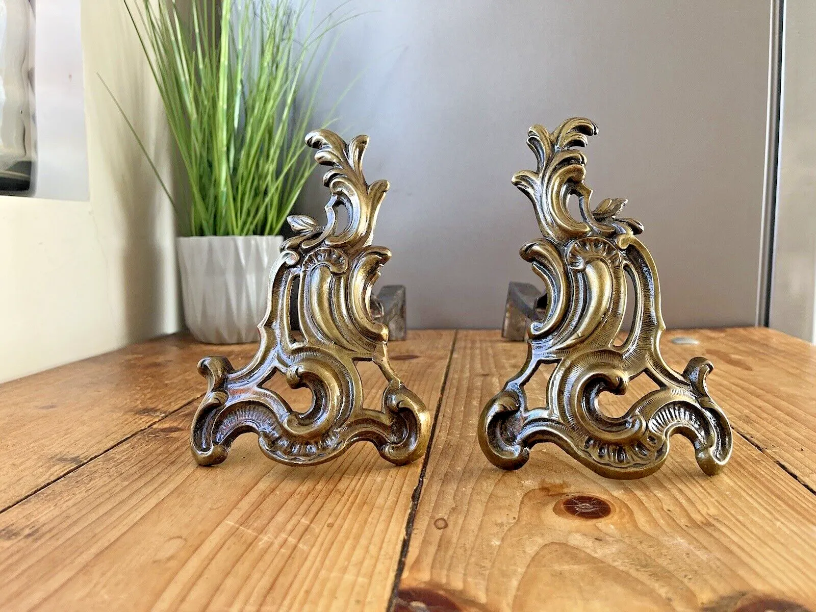 Superb Antique 19th C French Rococo Style Fireside Fire Dogs Andirons Chenet photo furniture