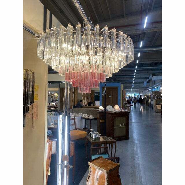 Lighting Vintage Clear And Pink “Triedro” And Quadriedro Murano Glass Chandelier photo