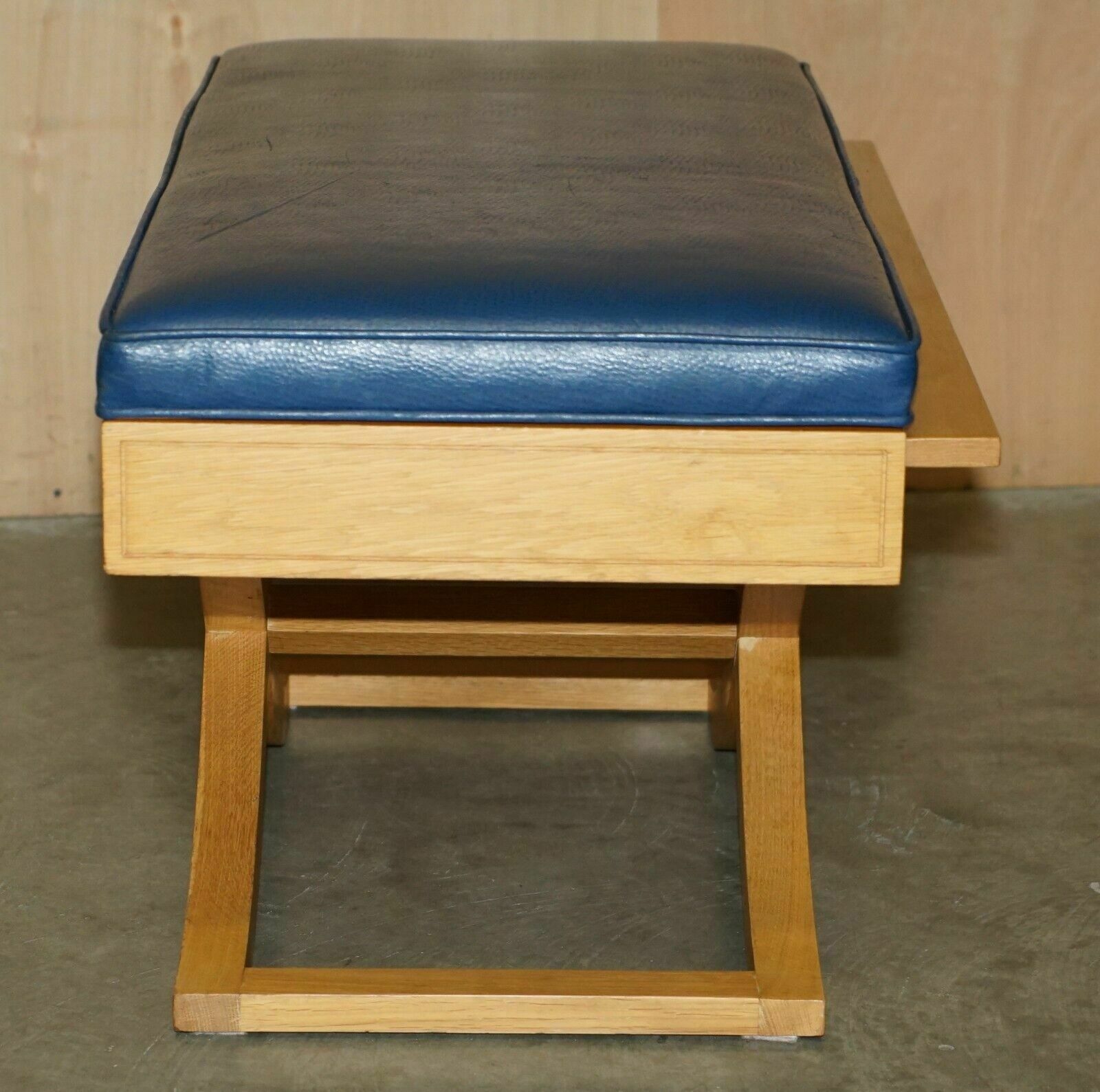 photo for sale Exquisite David Linley Ostrich Leather Satinwood Hall Bench Seat Luggage Rack