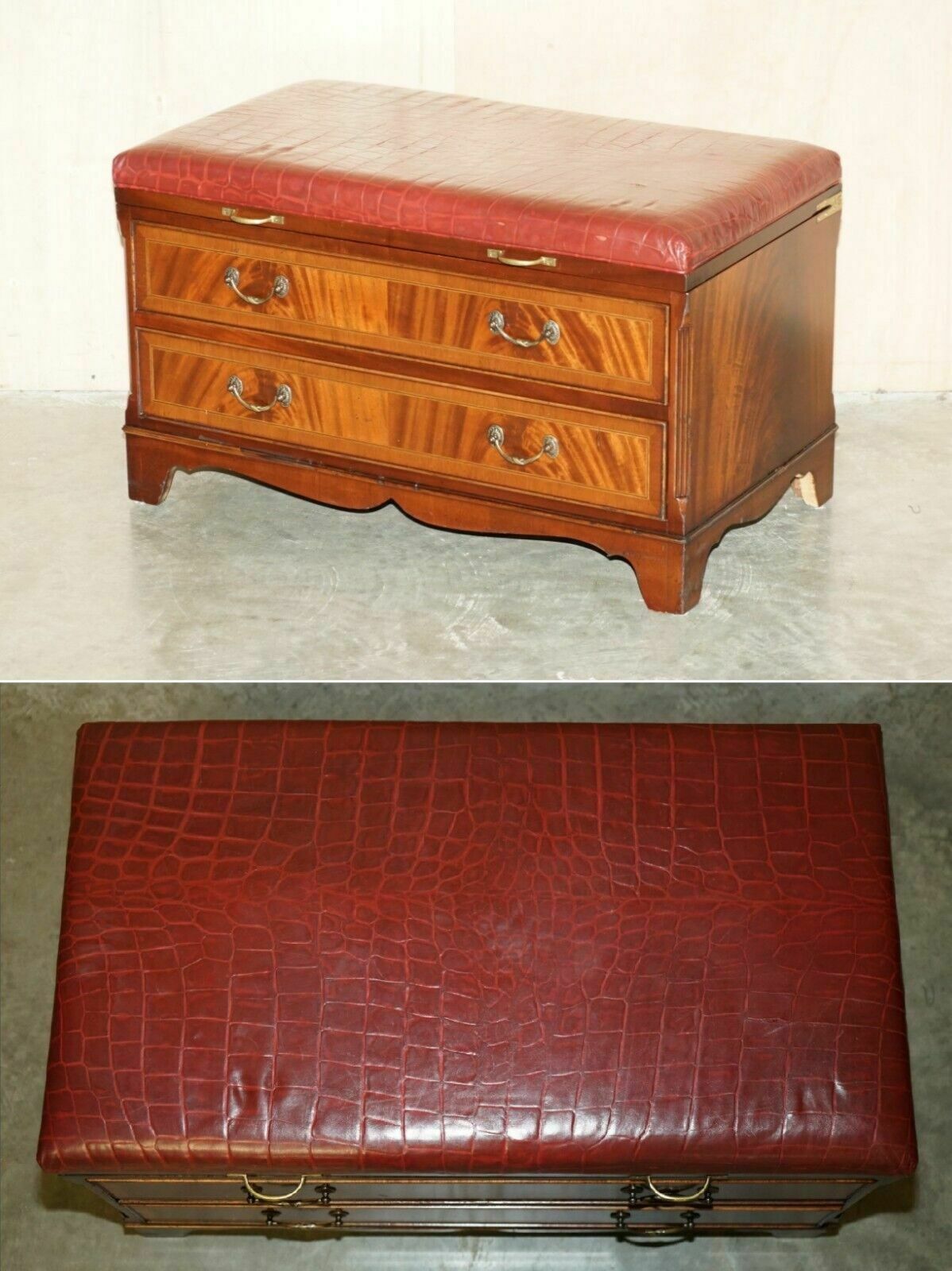 Mahogany Crocodile Leather Luggage Rack Hall Bench Seat Stool Chest Of Drawers