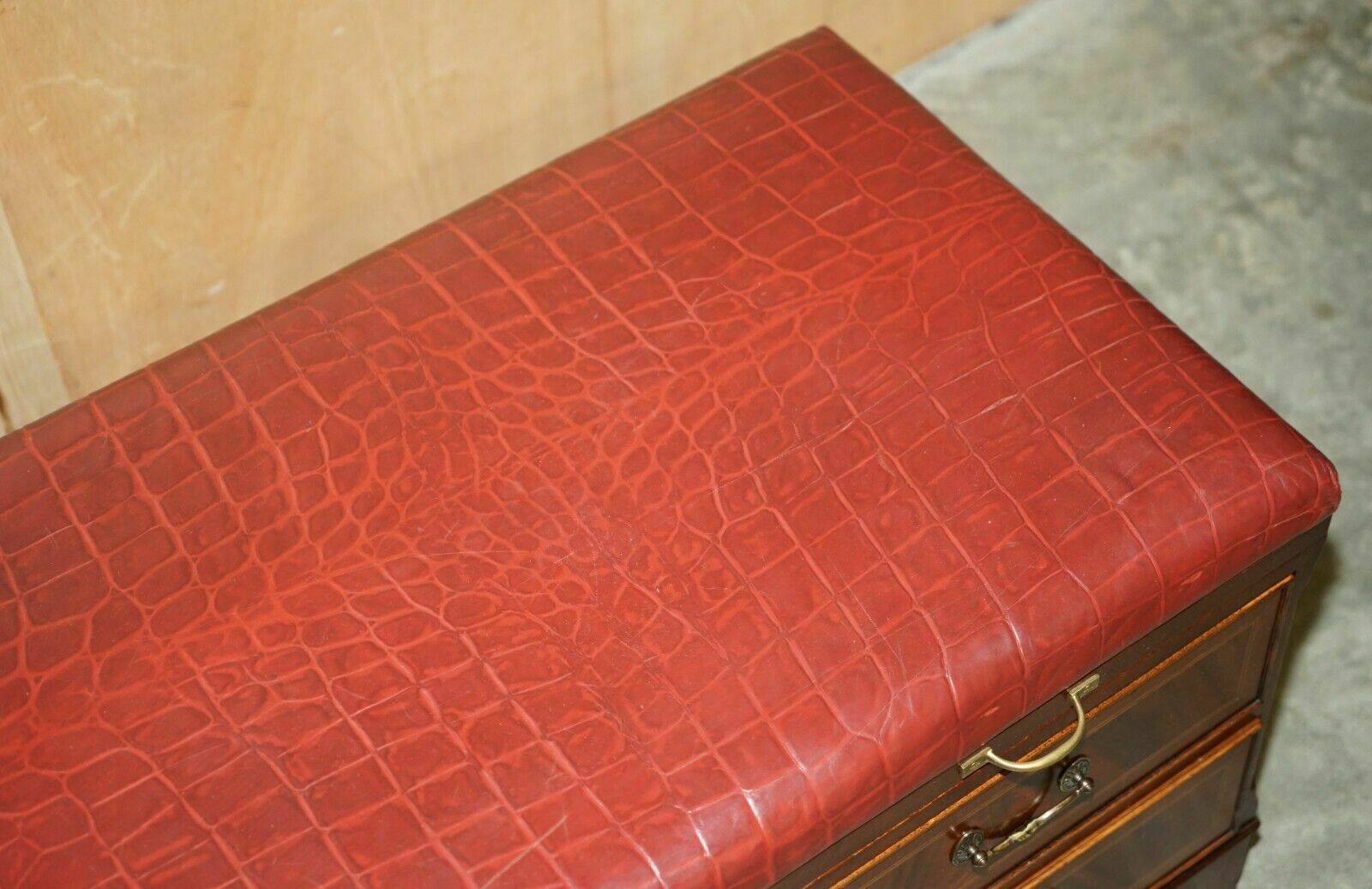 Mahogany Crocodile Leather Luggage Rack Hall Bench Seat Stool Chest Of Drawers photo vinterior