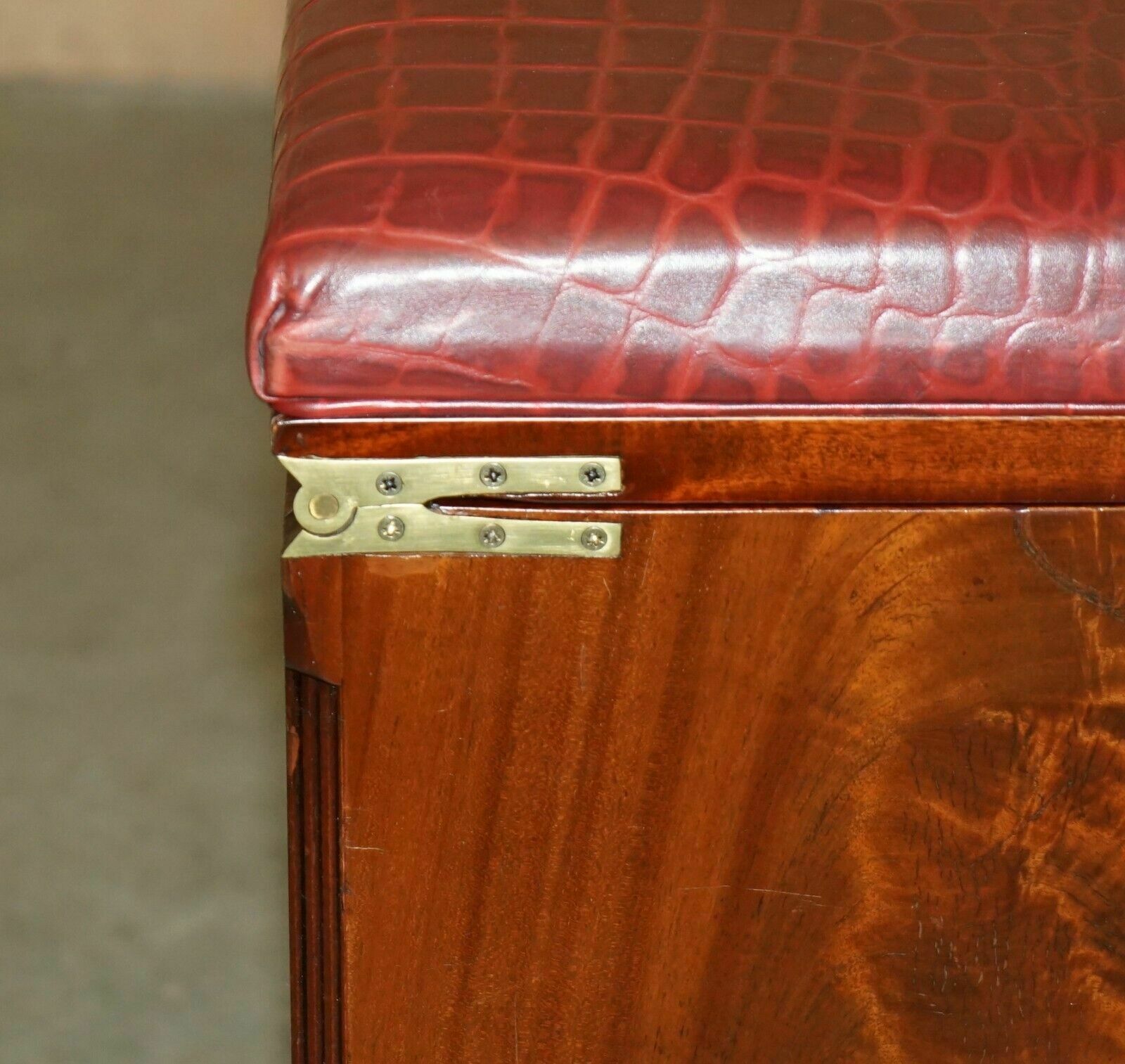 photo for sale Mahogany Crocodile Leather Luggage Rack Hall Bench Seat Stool Chest Of Drawers