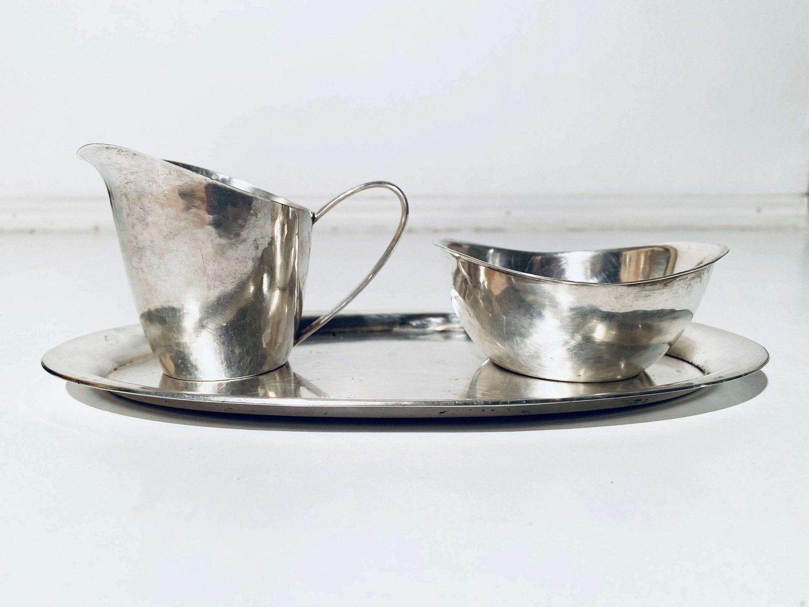 Wmf Mid Century Silver Sugar Bowl & Milk Jug With Tray Set / Vintage Kitchen Decor 1950s photo Home Decor