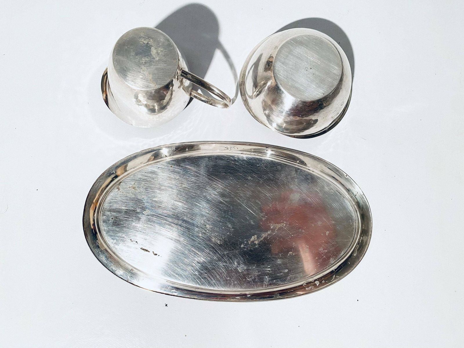Wmf Mid Century Silver Sugar Bowl & Milk Jug With Tray Set / Vintage Kitchen Decor 1950s photo vintage