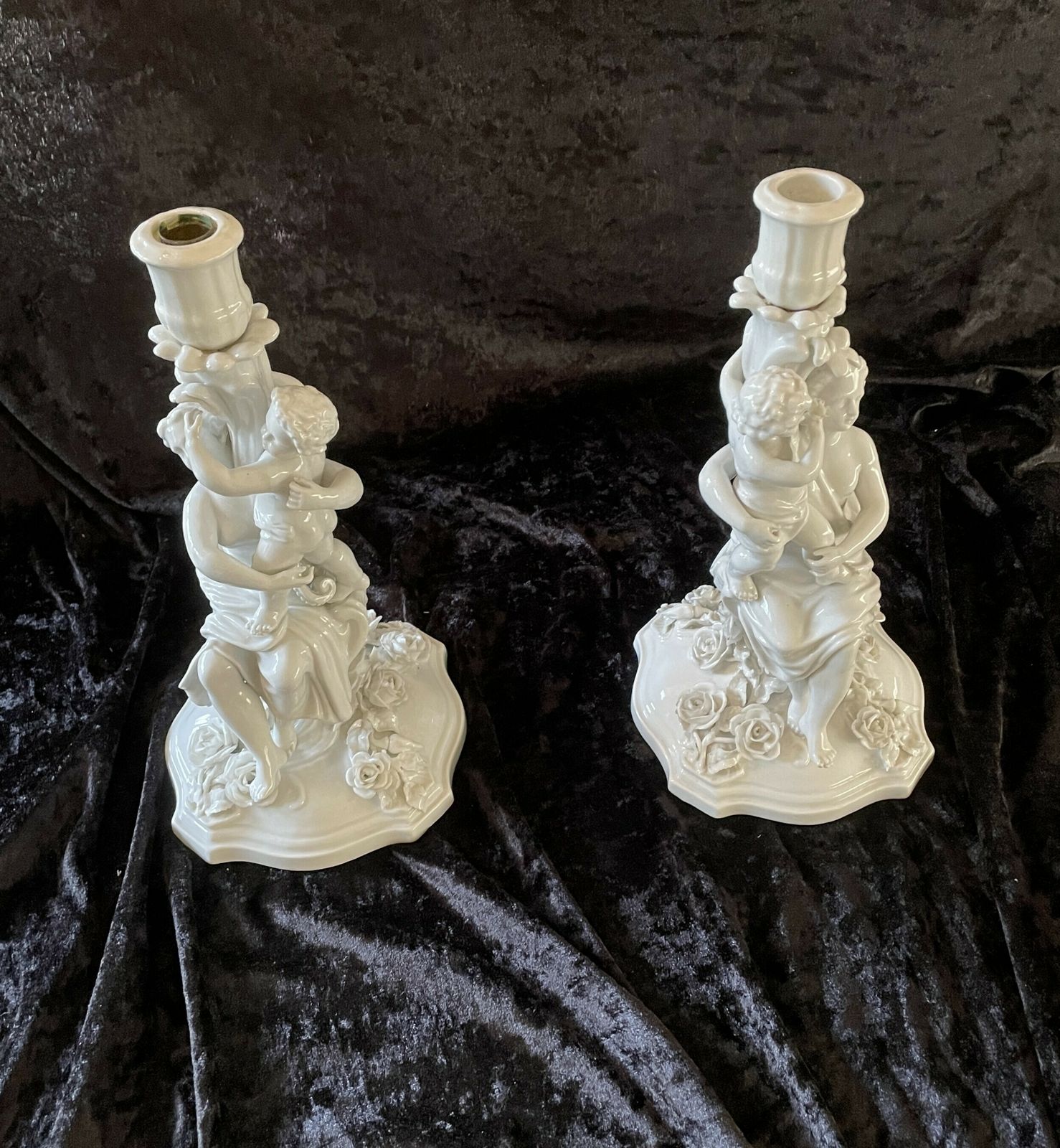 Pair Of C19th Blanc De Chine Porcelain Candlesticks By Sitzendorf