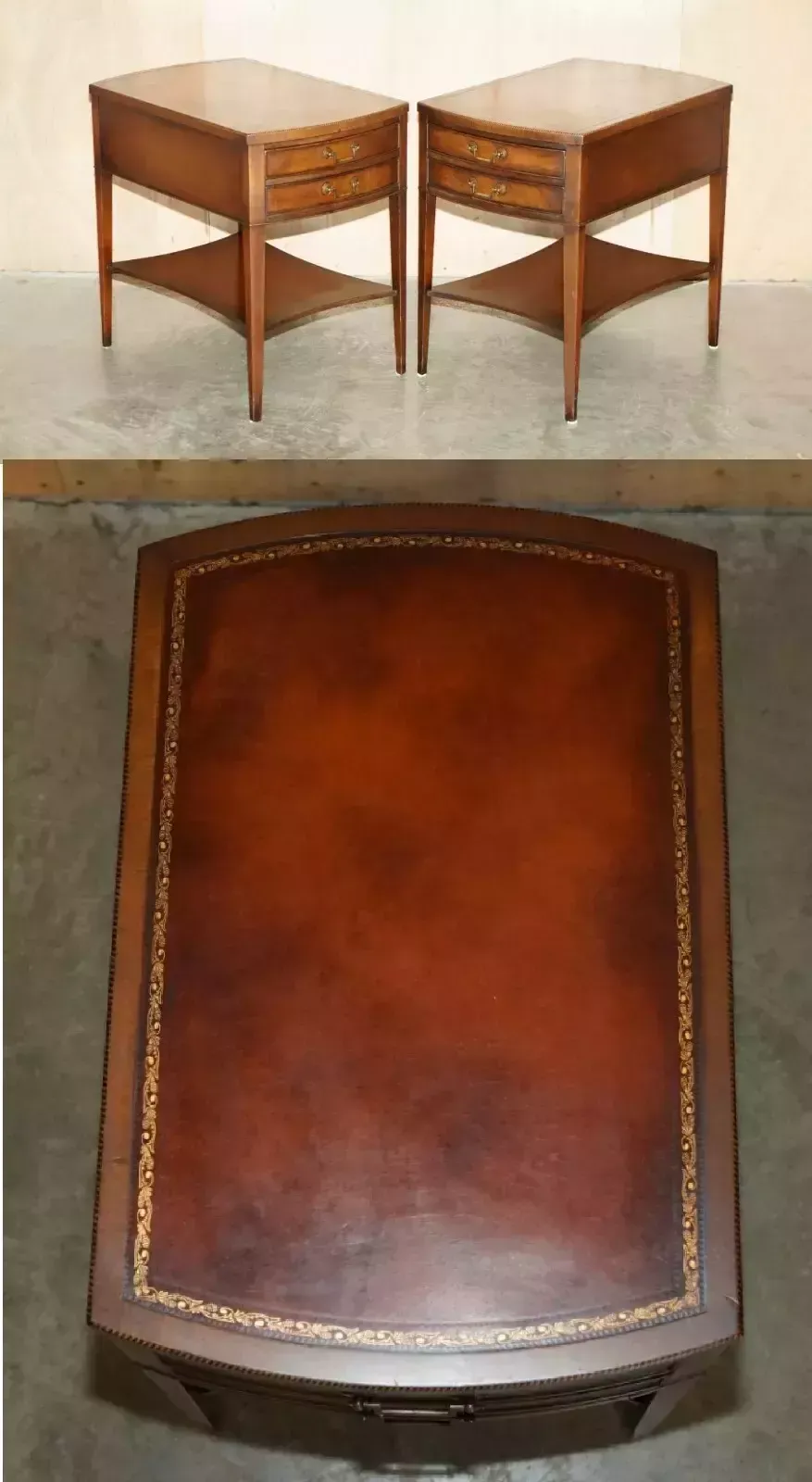 Pair Of Vintage Fully Stamped Grand Rapids Mich Brown Leather Side Lamp Tables