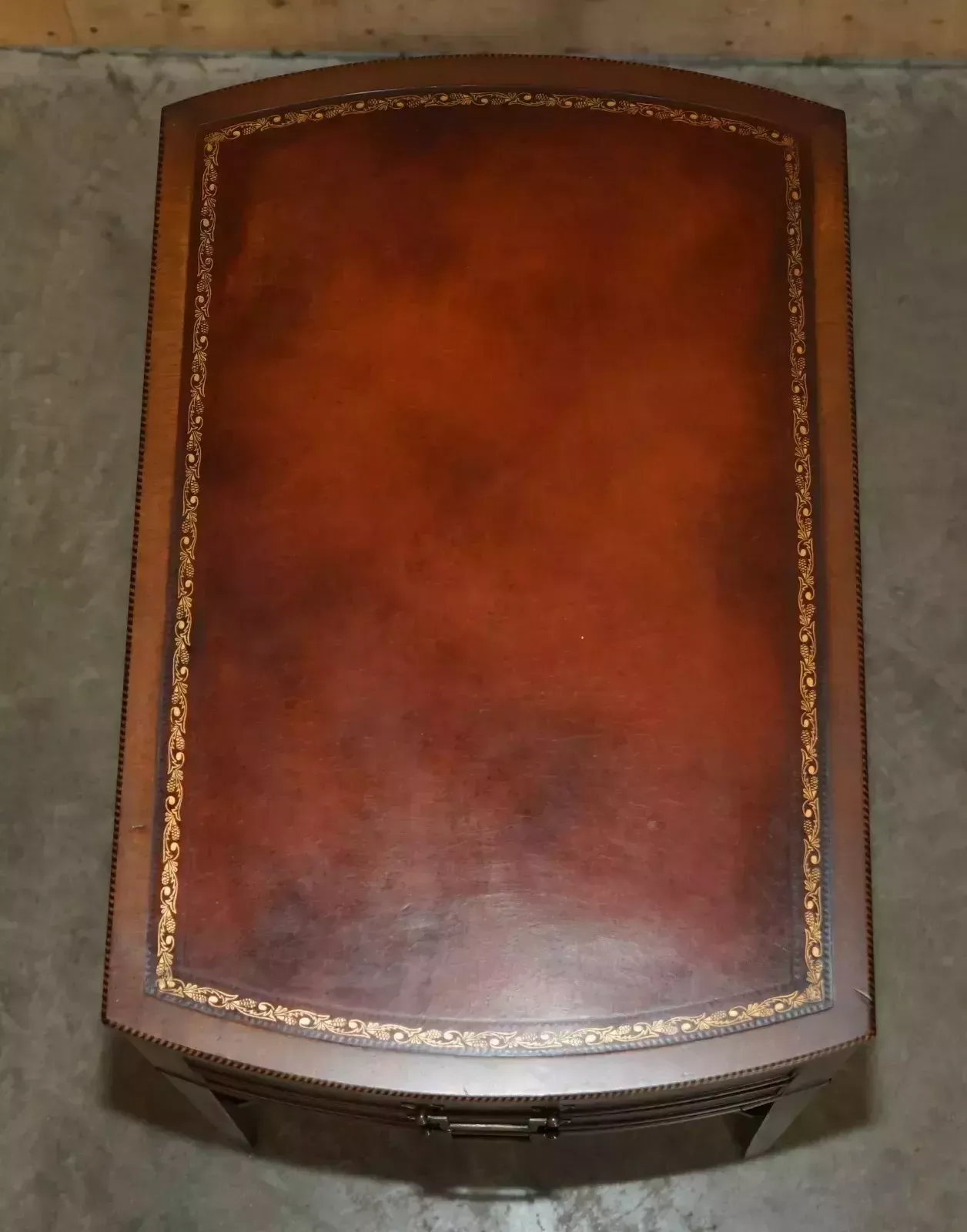 Pair Of Vintage Fully Stamped Grand Rapids Mich Brown Leather Side Lamp Tables photo vintage