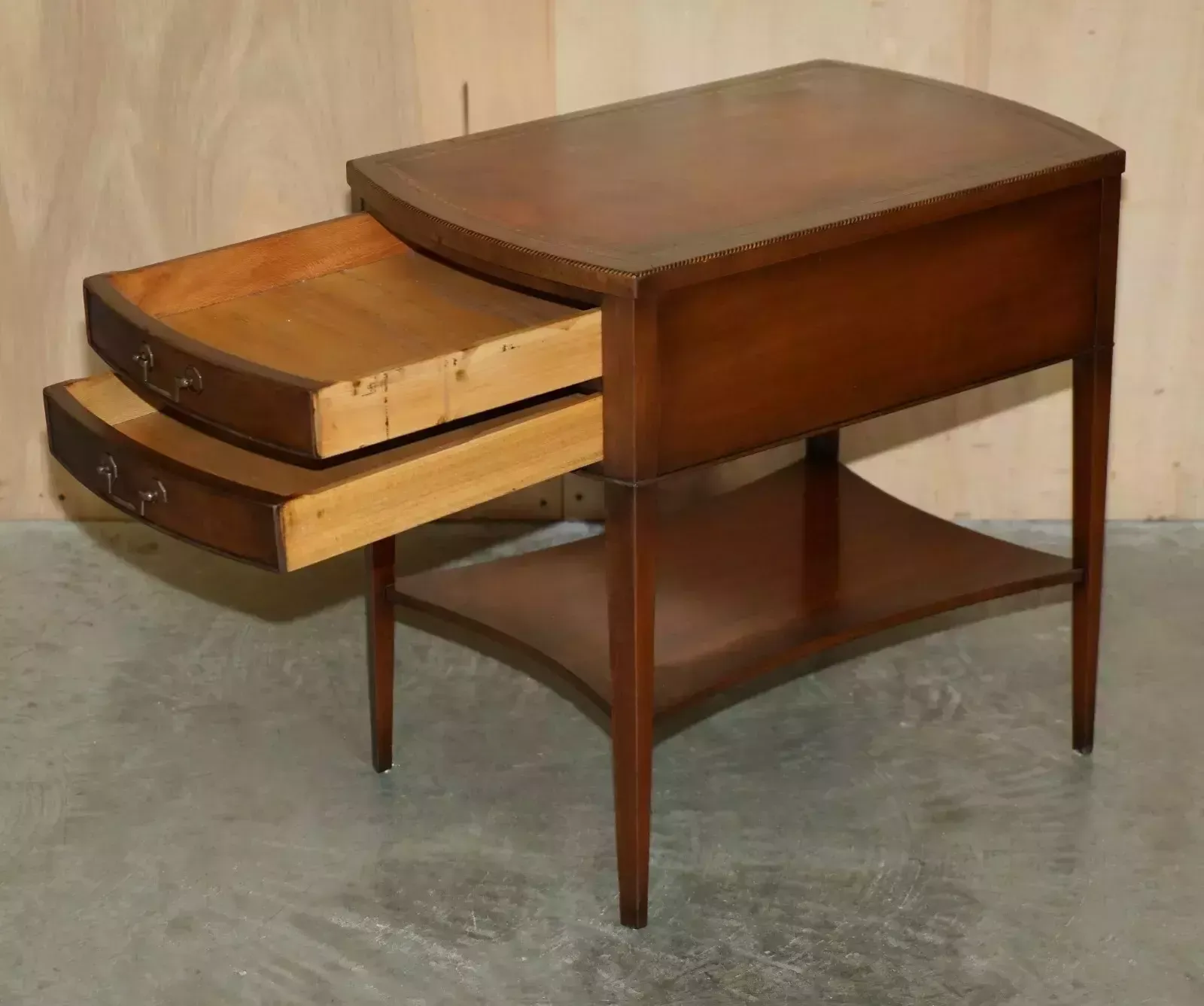 photo buy Pair Of Vintage Fully Stamped Grand Rapids Mich Brown Leather Side Lamp Tables