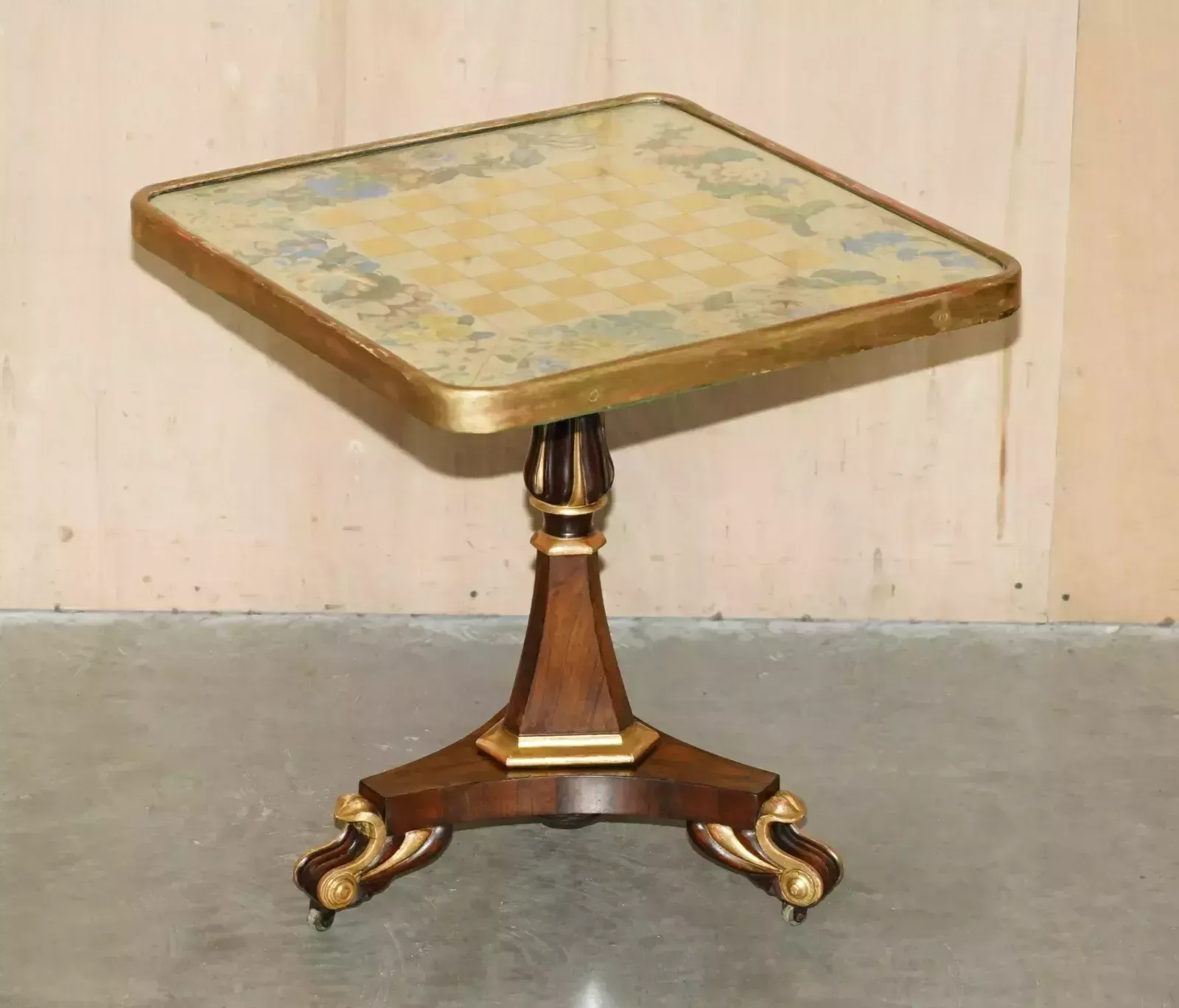 Antique Regency Circa 1810 1820 Gilt Brass & Rosewood Chessboard Chess Table photo furniture