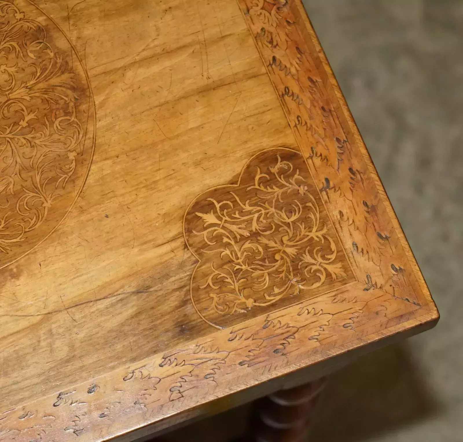 photo buy Antique William & Mary Style Restored Seaweed Marquetry Single Drawer Table Desk