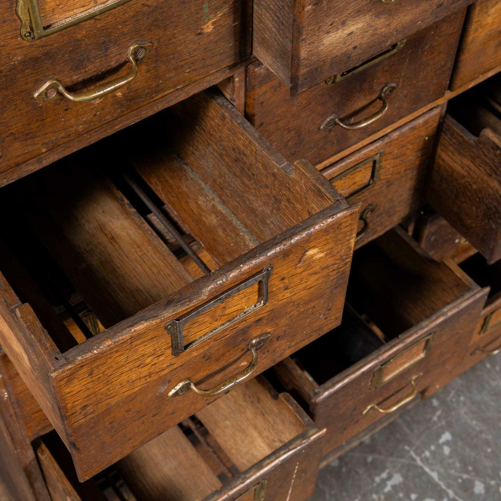 1940’s Small Oak French Atelier Filing Bank Of Drawers photo for sale