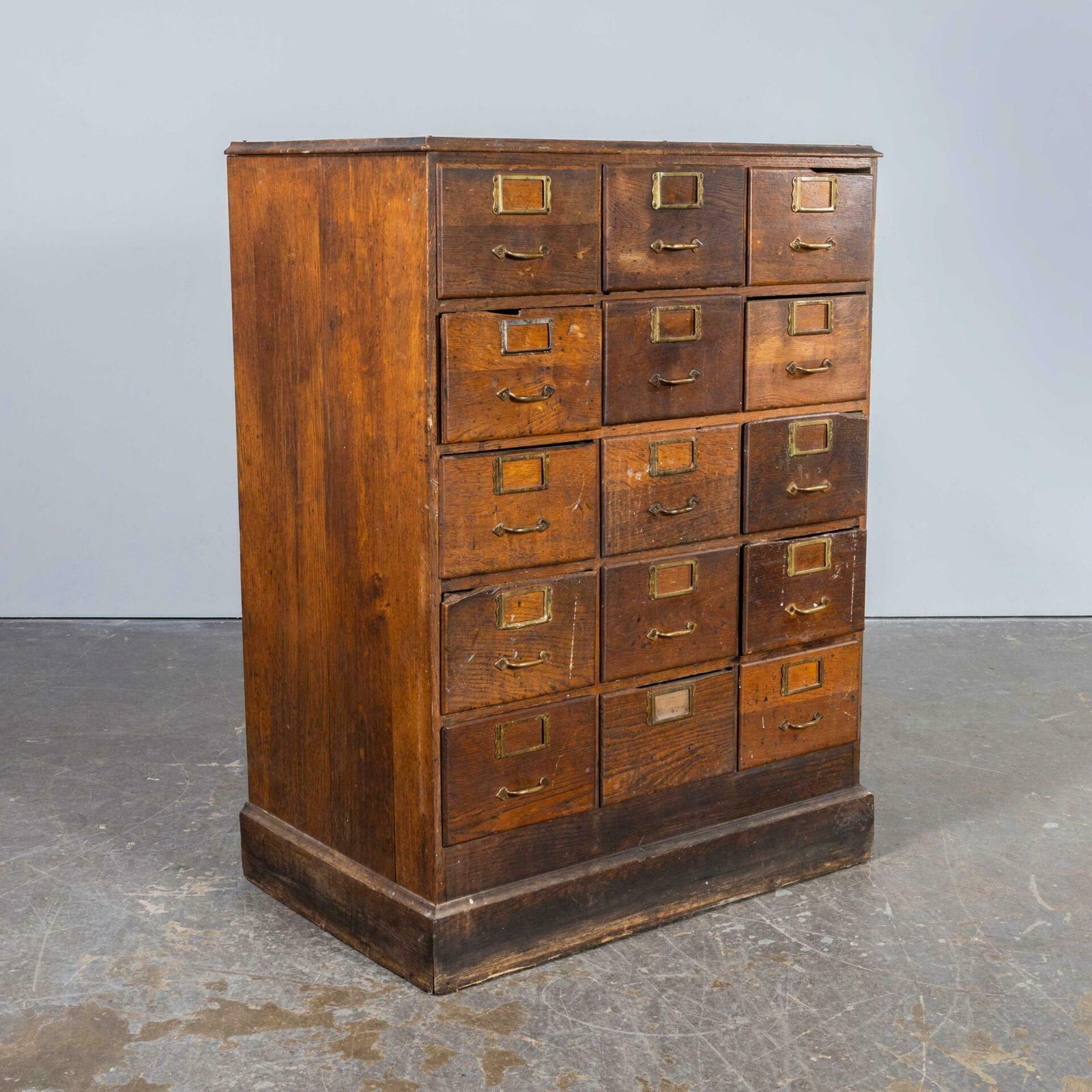 1940’s Small Oak French Atelier Filing Bank Of Drawers photo Furniture