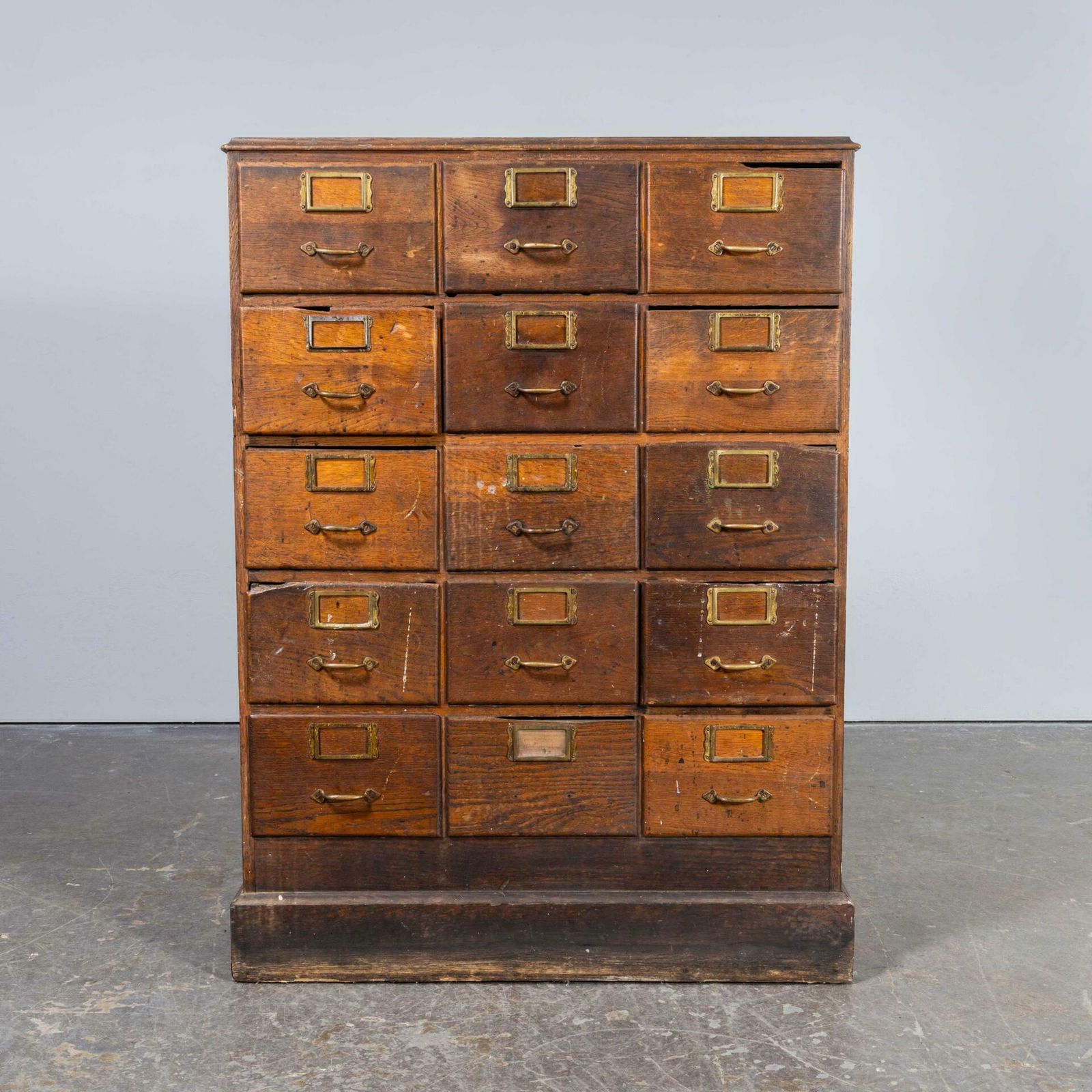 1940’s Small Oak French Atelier Filing Bank Of Drawers photo vinterior