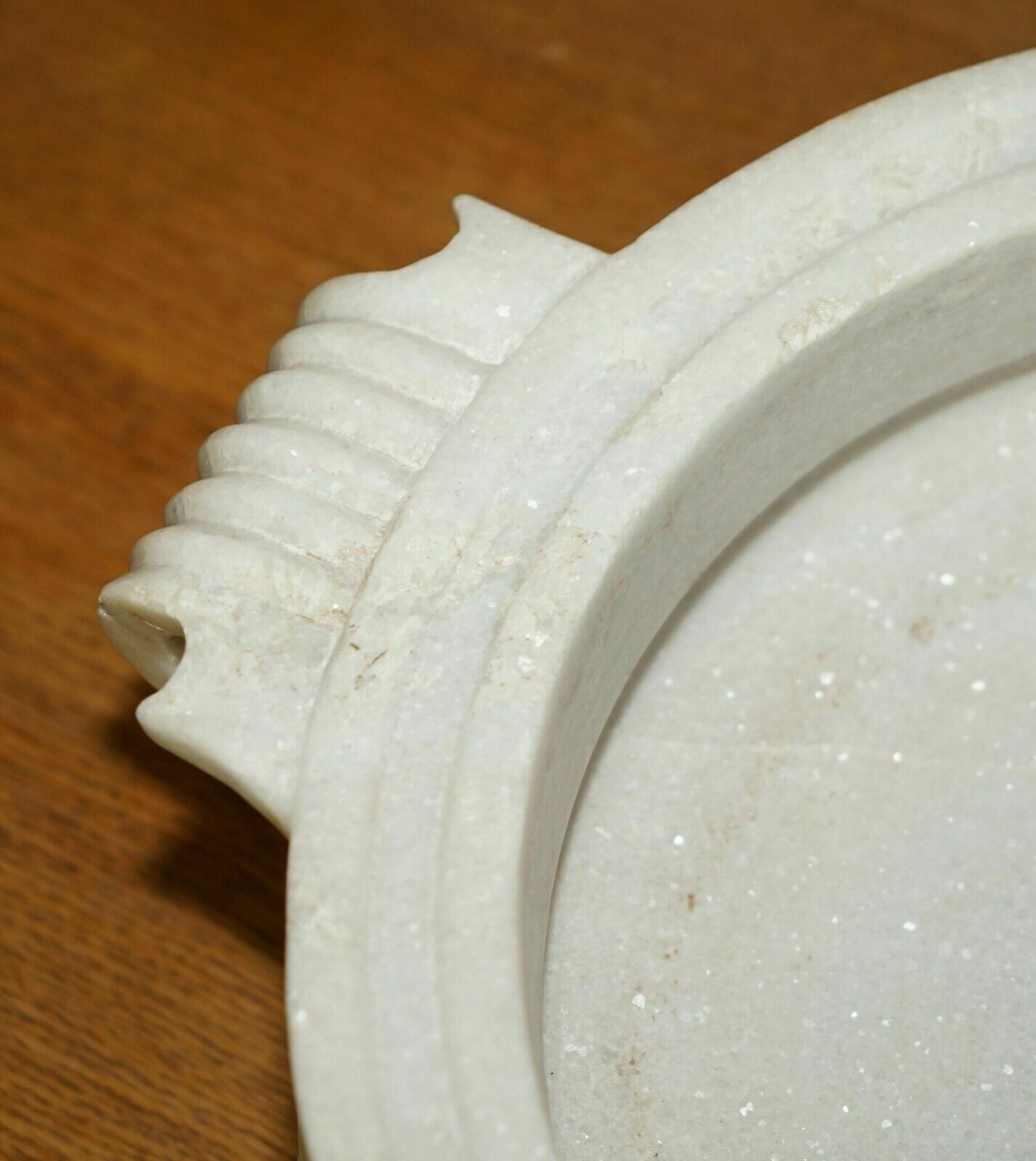 Pair Of Antique 19th Century White Carrara Marble Shallow Garden Home Planters photo buy
