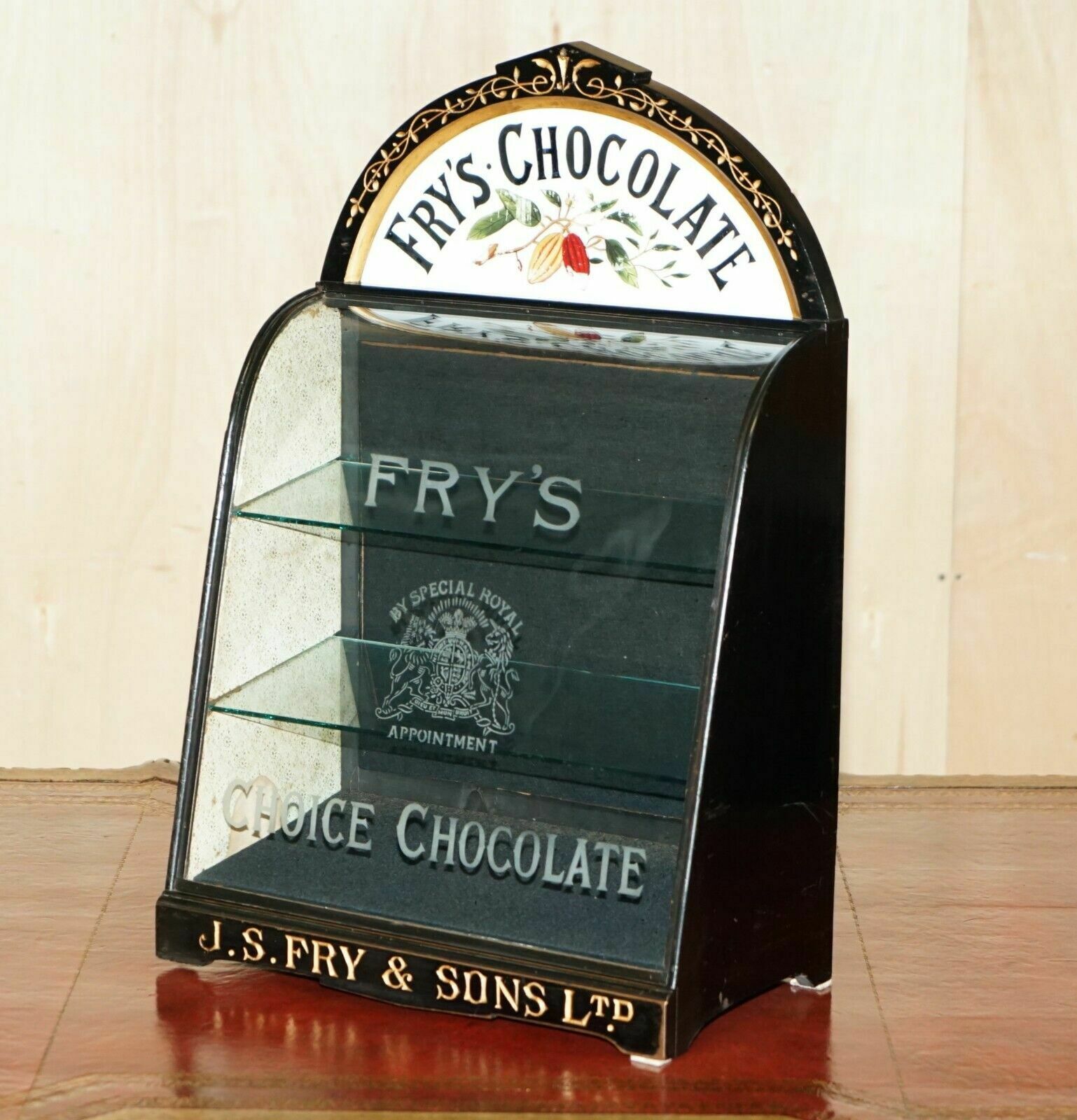 Unique Antique Victorian Fry's Chocolate Royal Crest Glass Display Case Cabinet photo furniture